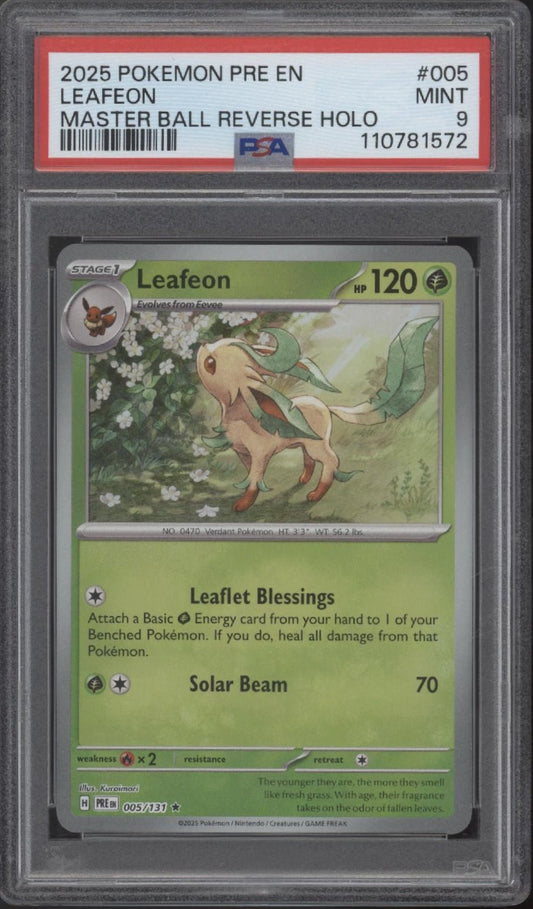 Leafeon Pokemon Prismatic Evolutions Master Ball Reverse Holo 005 PSA 9 - Collector Store LLC