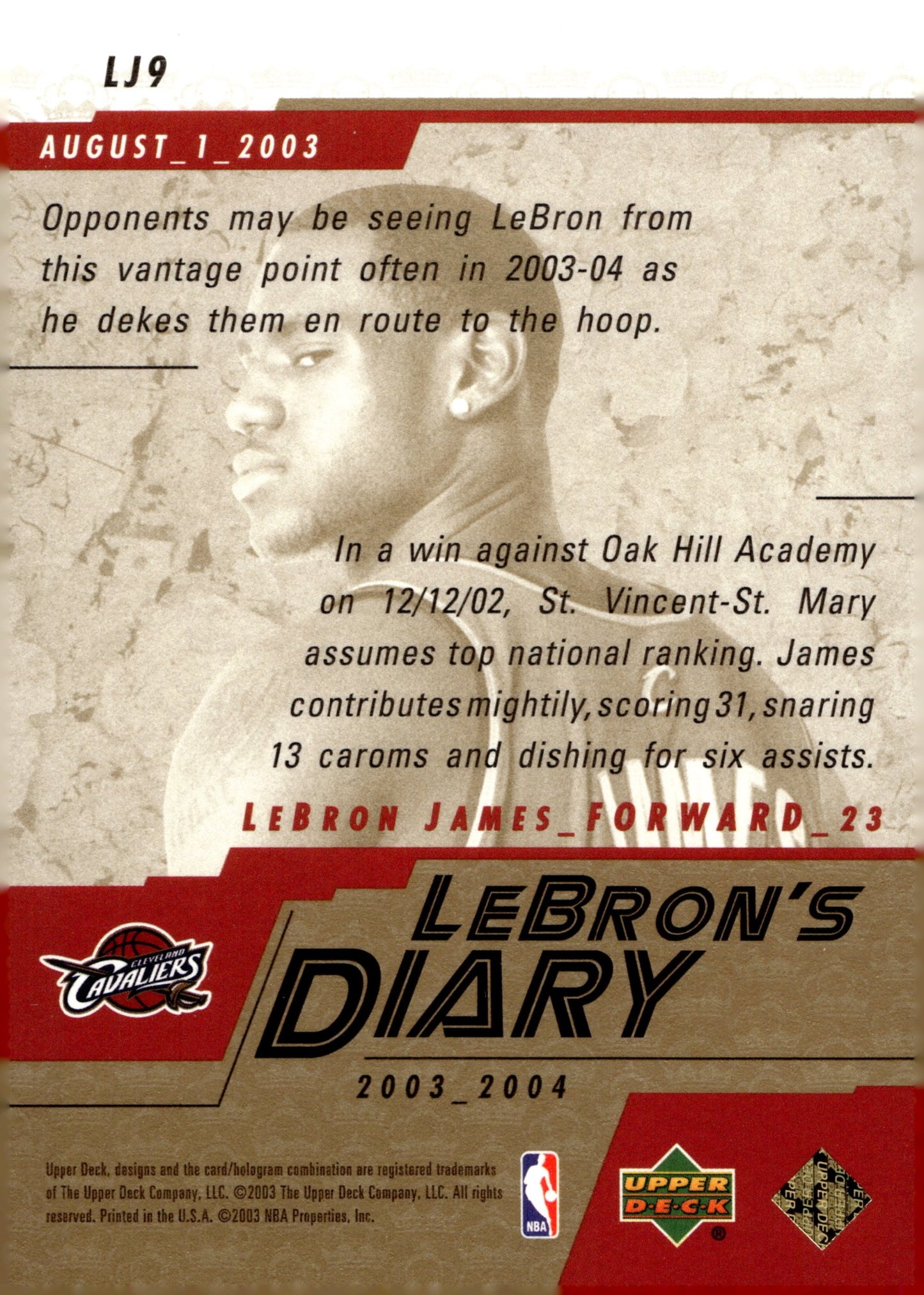 LeBron James 2003 - 04 Upper Deck LeBron's Diary RC #LJ9 - Collector Store LLC