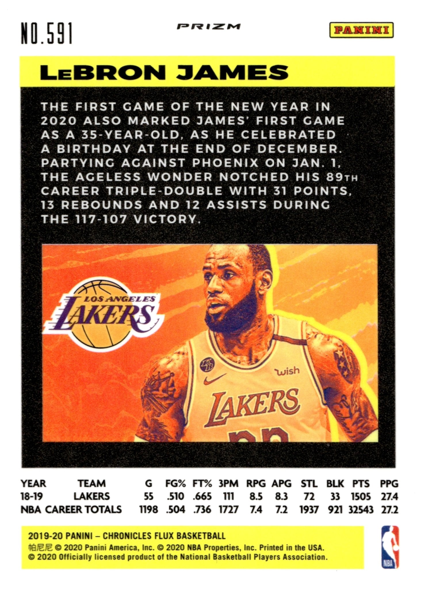 LeBron James 2019 - 20 Panini Chronicles Flux Prizm #591 - Collector Store LLC