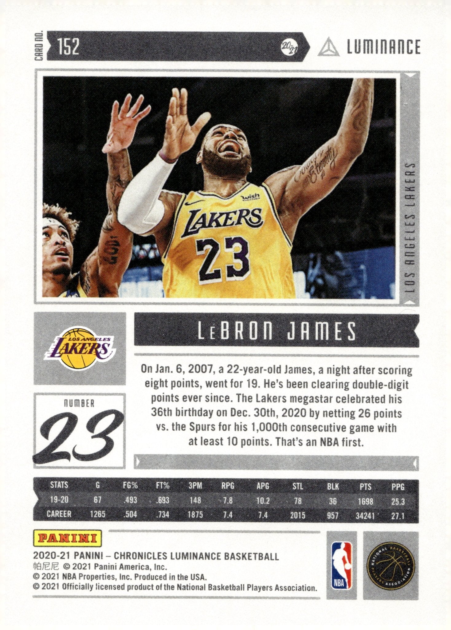 LeBron James 2020 - 21 Panini Chronicles Luminance #152 - Collector Store LLC
