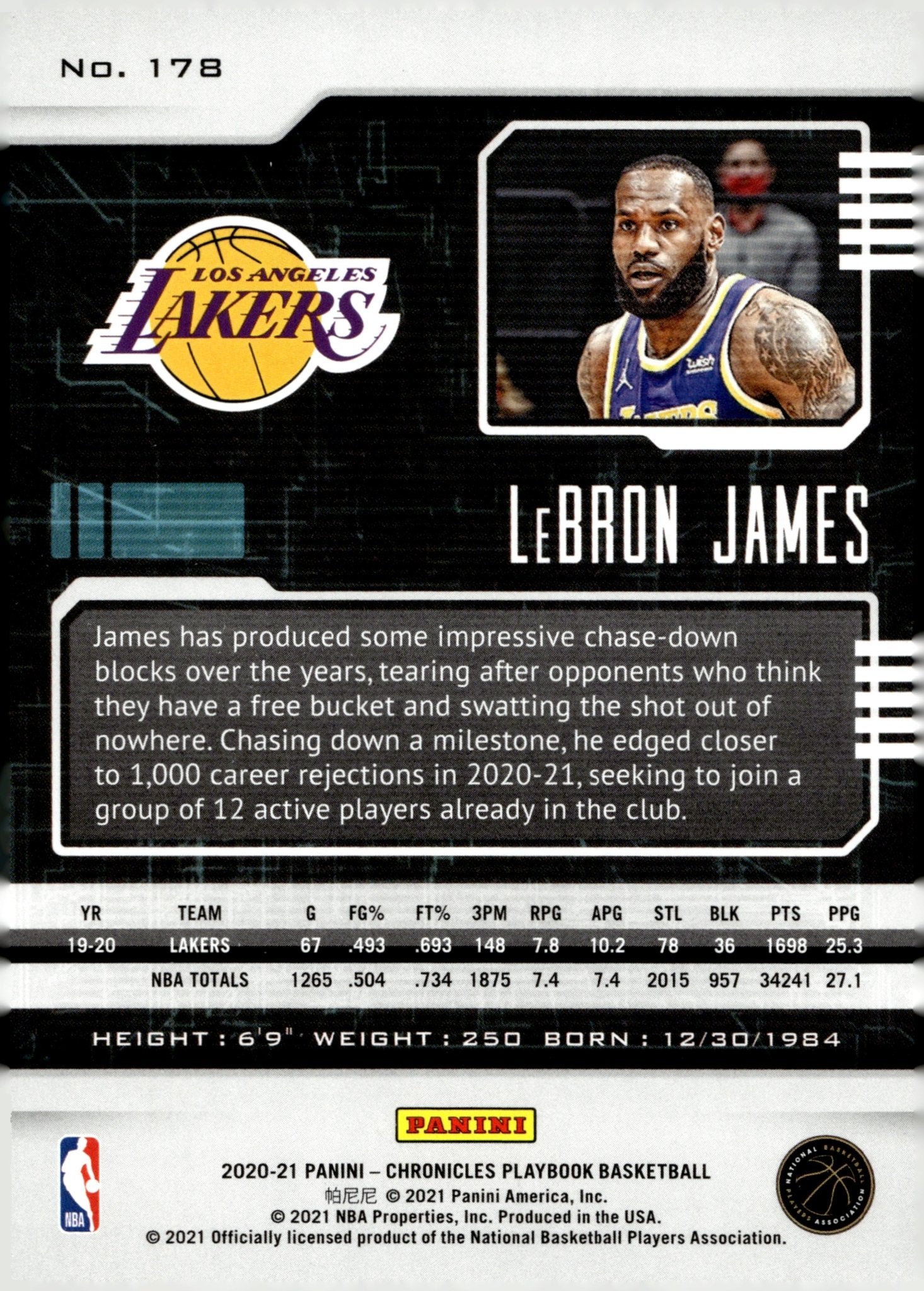LeBron James 2020 - 21 Panini Chronicles Playbook #178 - Collector Store LLC