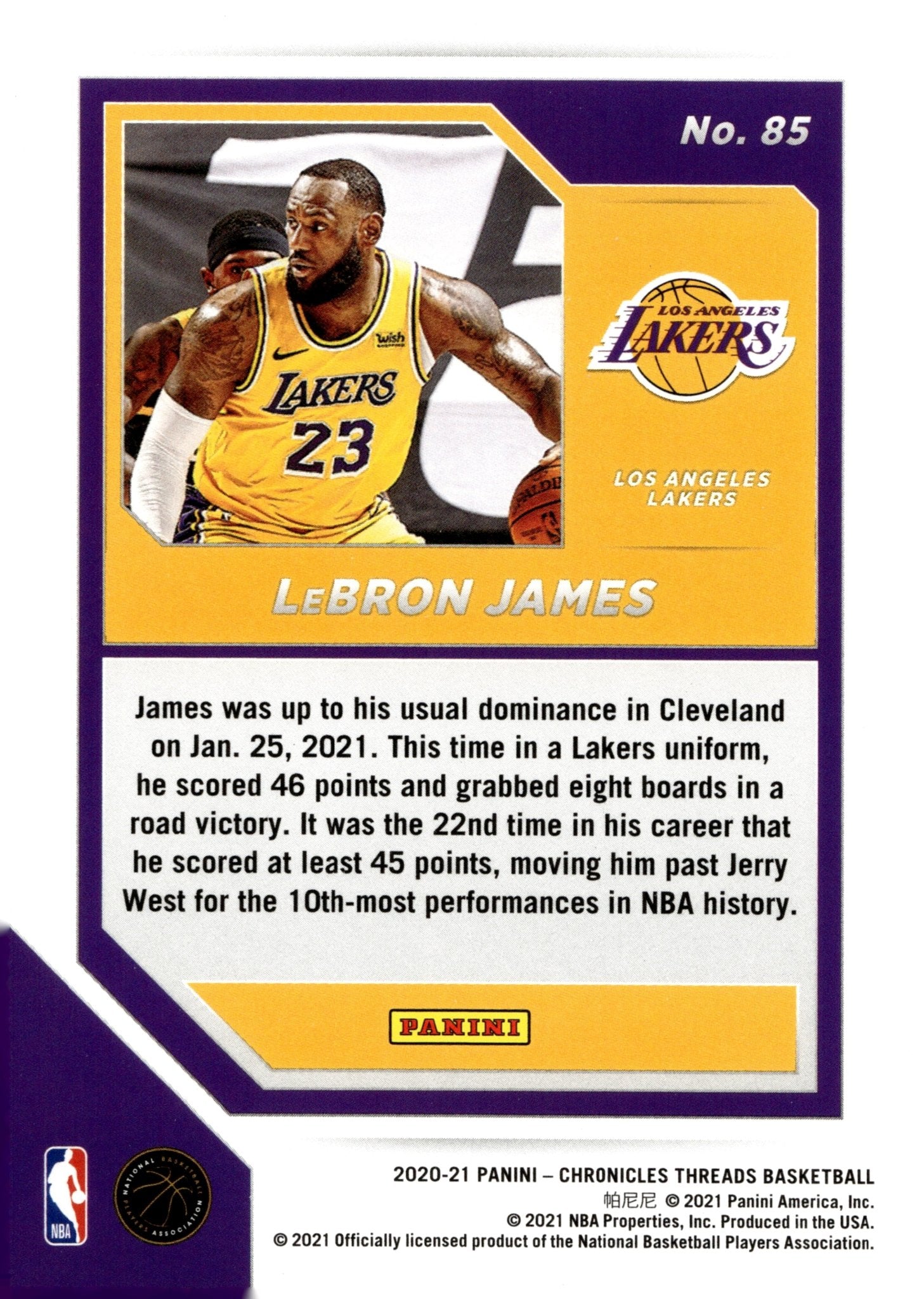 LeBron James 2020 - 21 Panini Chronicles Threads #85 - Collector Store LLC