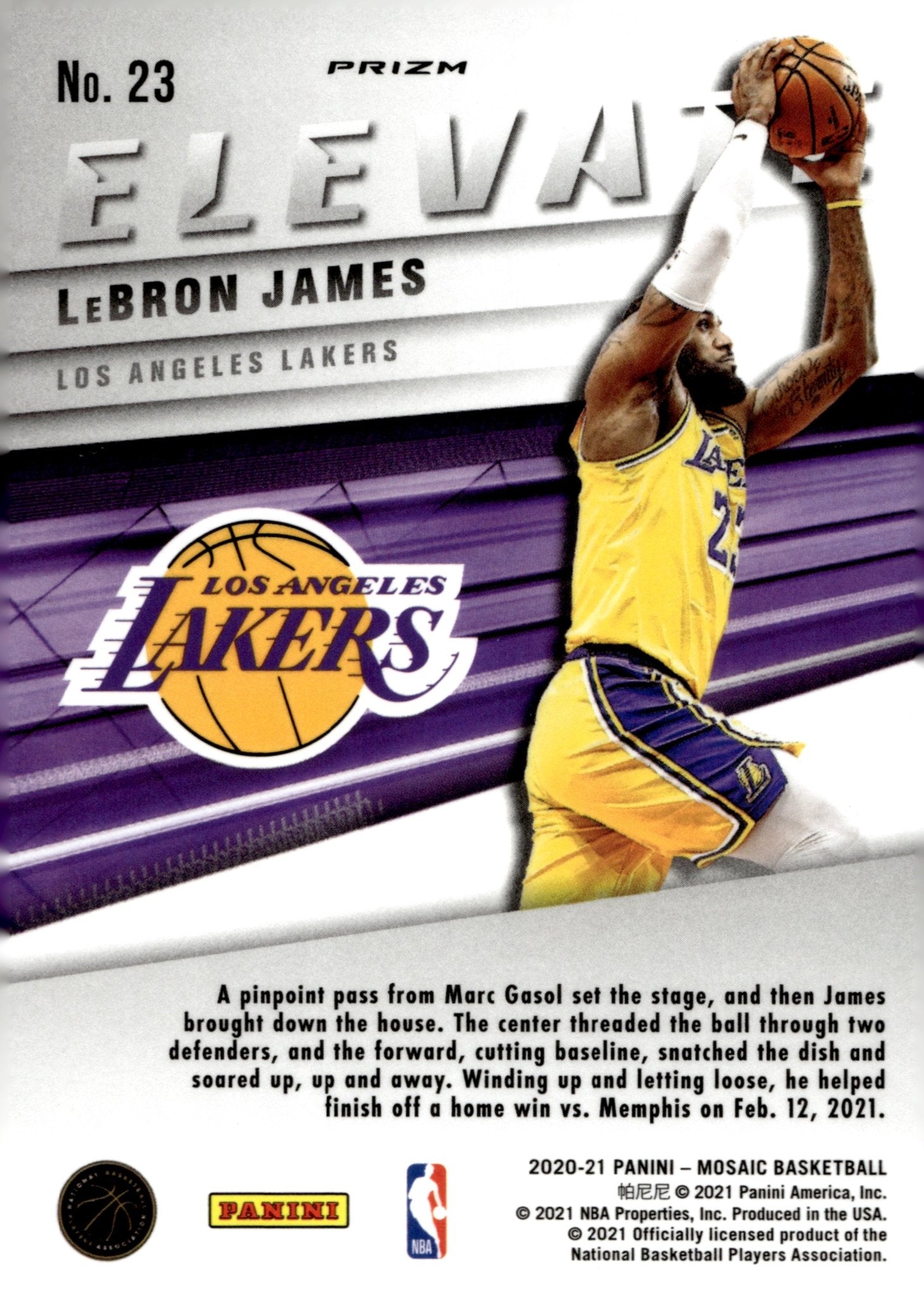 LeBron James 2020 - 21 Panini Mosaic Elevate Green Prizm #23 - Collector Store LLC