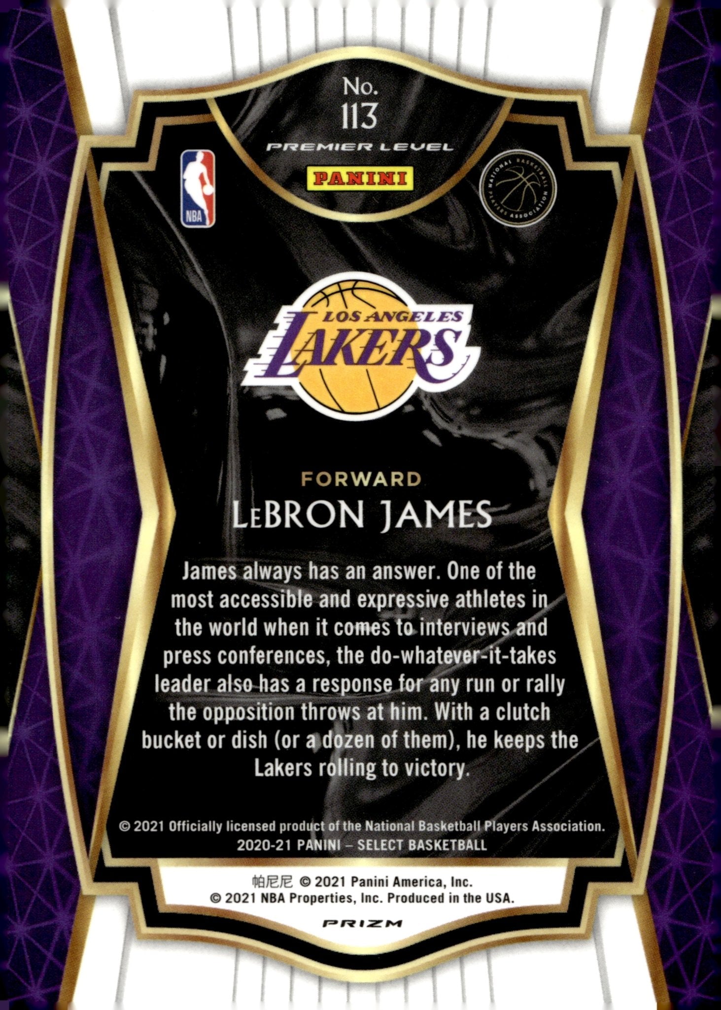LeBron James 2020 - 21 Panini Select Blue Prizm #113 - Collector Store LLC