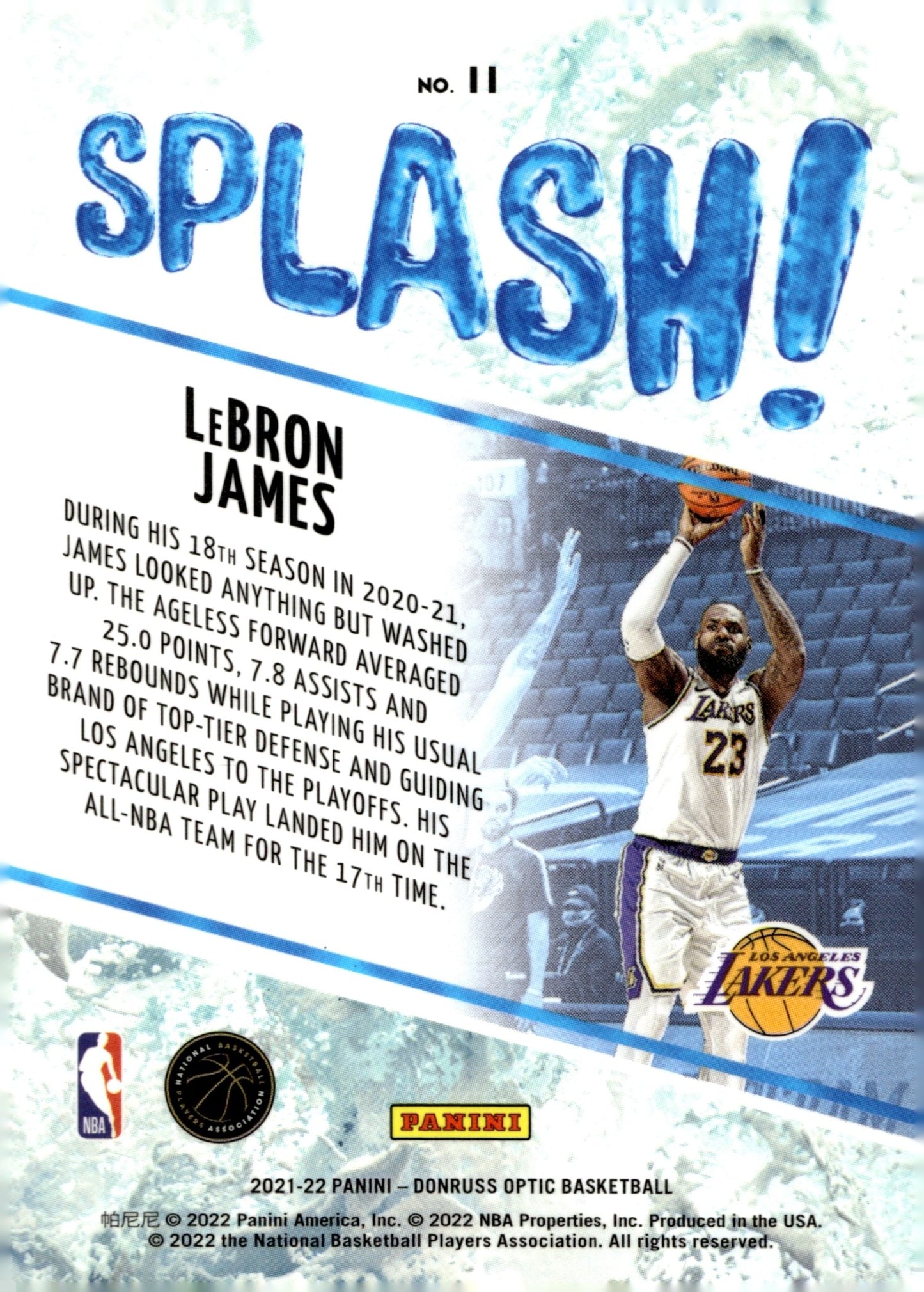 LeBron James 2021 - 22 Panini Donruss Optic Splash! #11 - Collector Store LLC