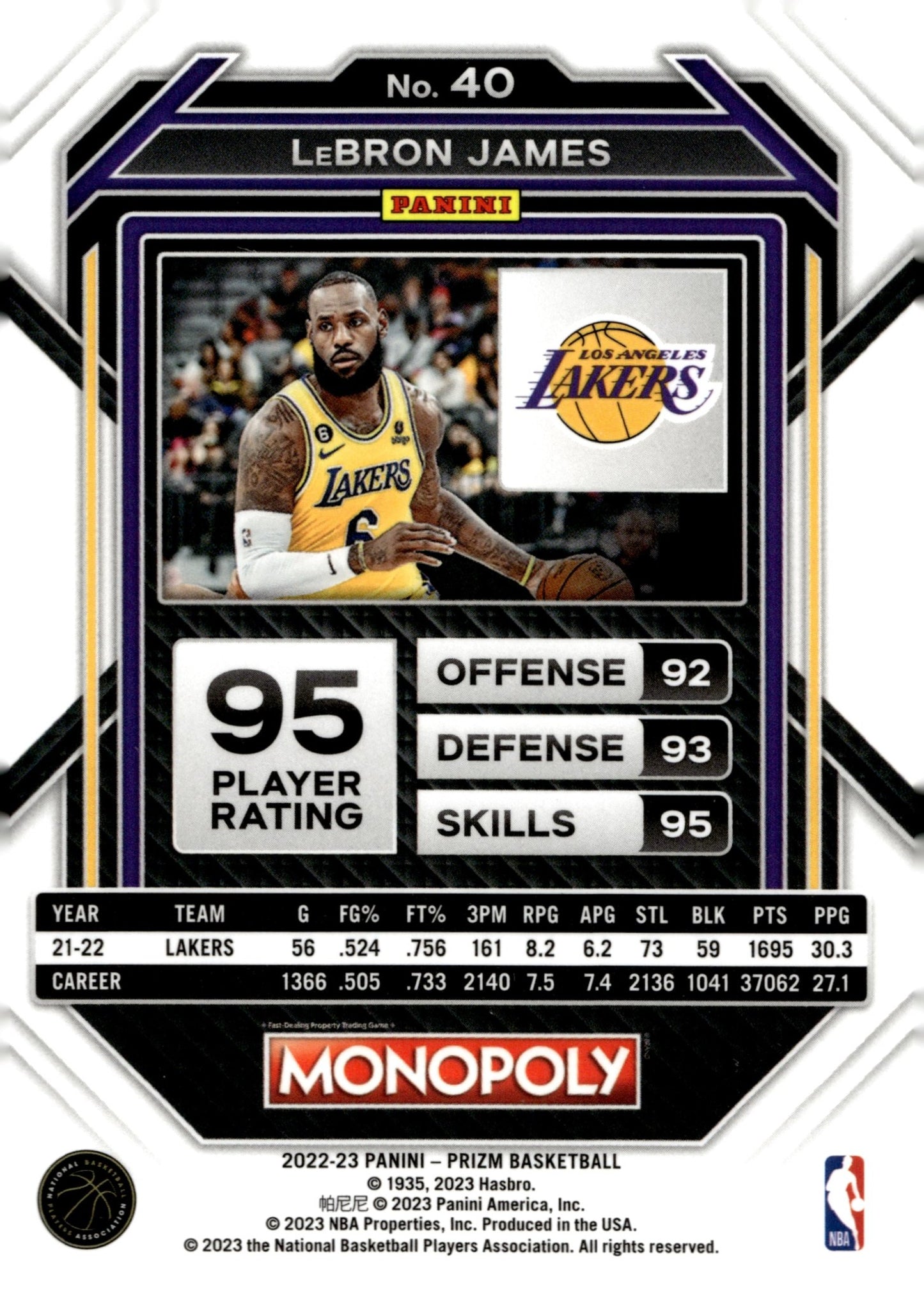 LeBron James 2022 - 23 Panini Prizm Monopoly #40 #2 - Collector Store LLC