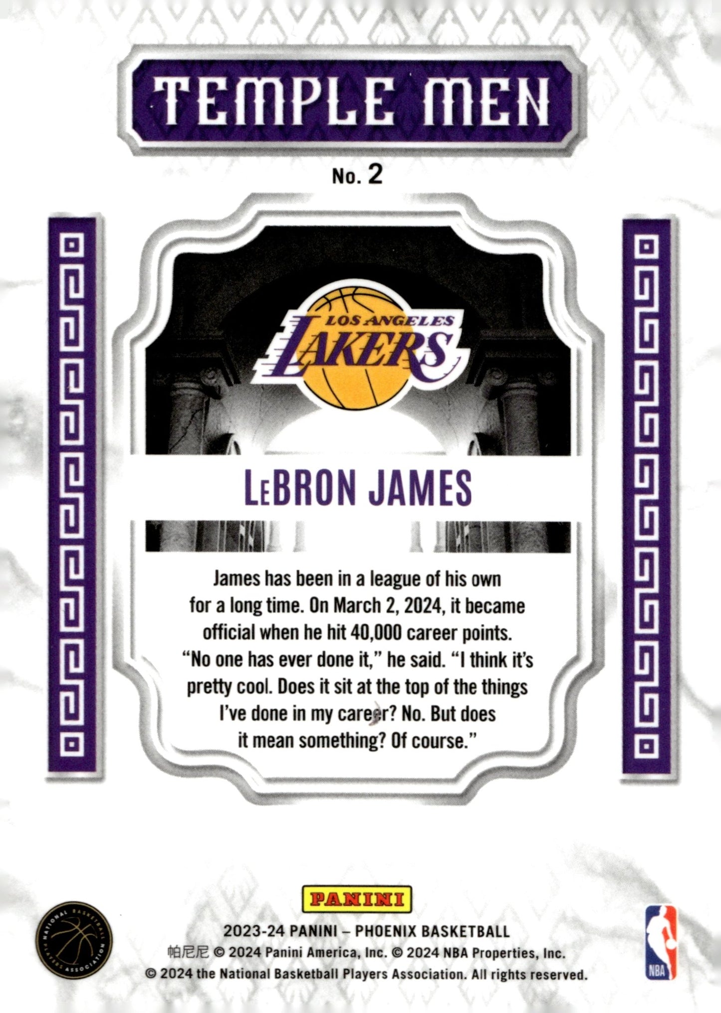 LeBron James 2023 - 24 Panini Phoenix Temple Men #2 - Collector Store LLC