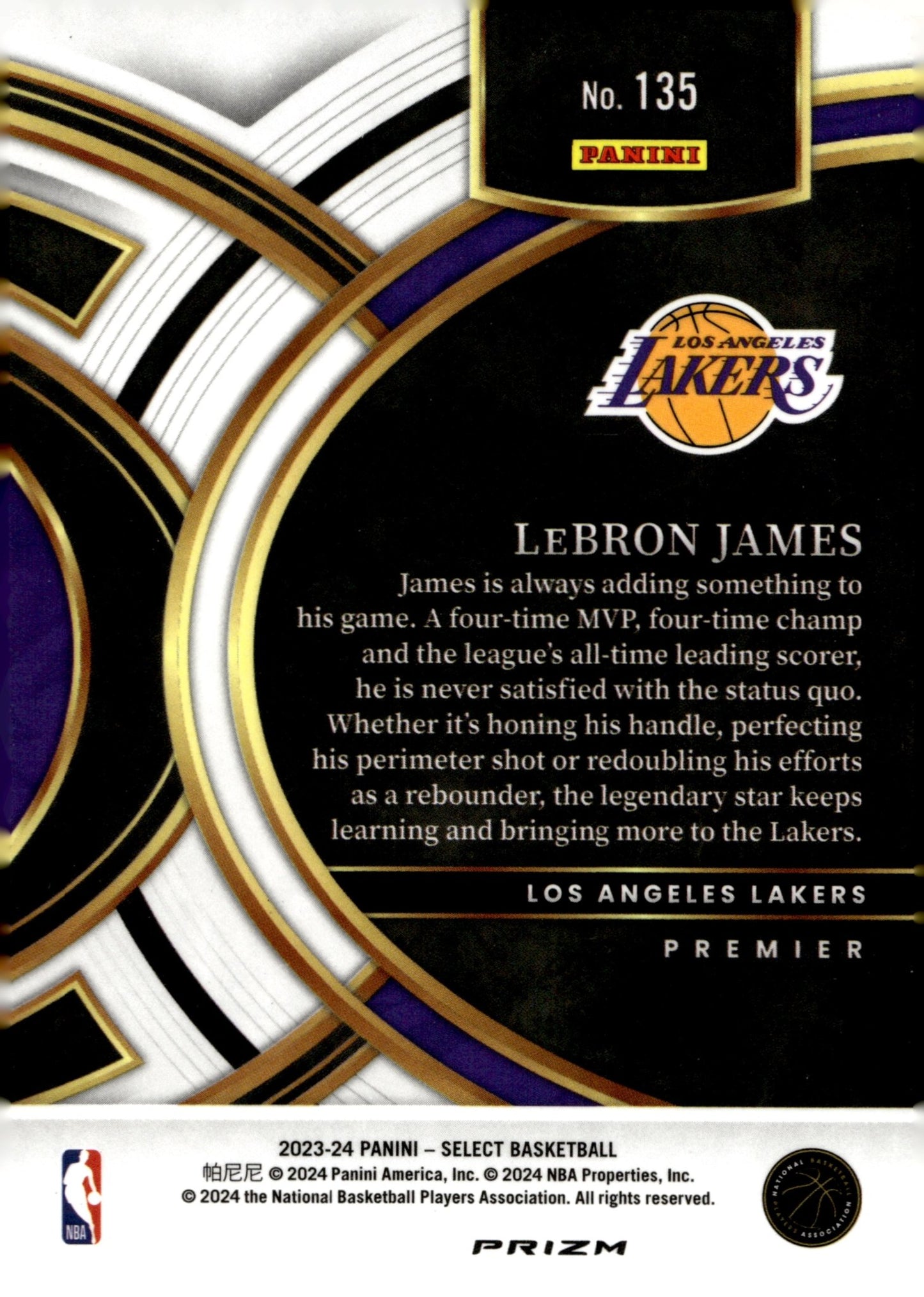 LeBron James 2023 - 24 Panini Select Tri Color Prizm #135 - Collector Store LLC