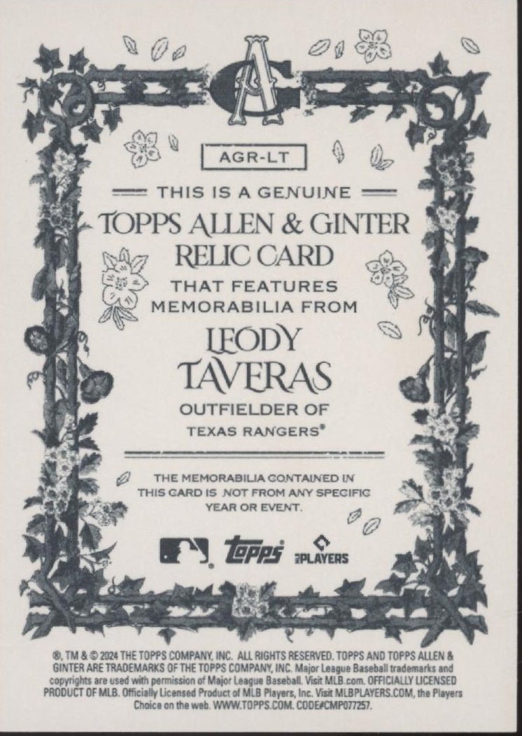 Leody Taveras 2024 Topps Allen & Ginter Bat Relic #AGR - LT - Collector Store LLC
