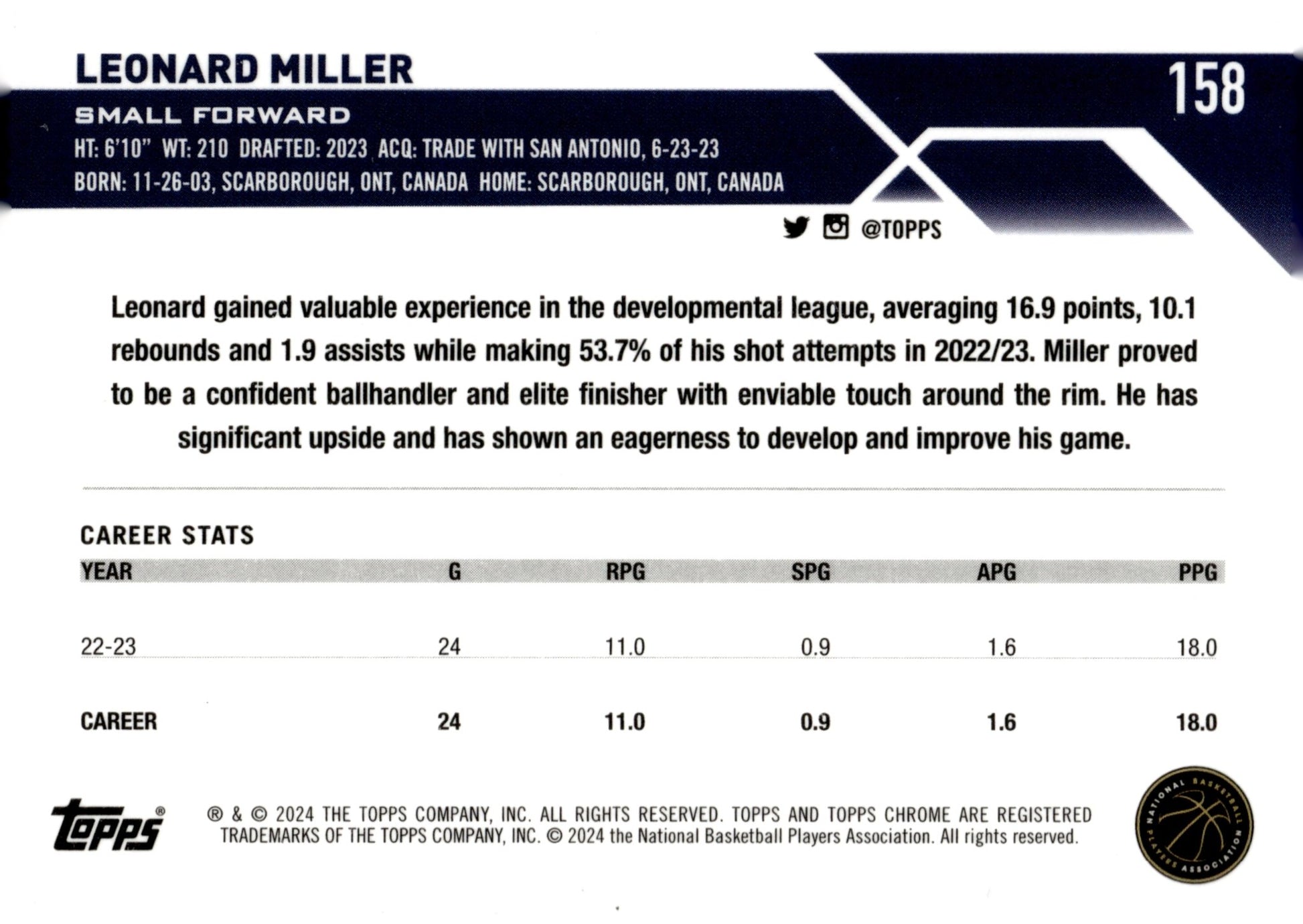 Leonard Miller 2024 Topps Chrome RC #158 - Collector Store LLC