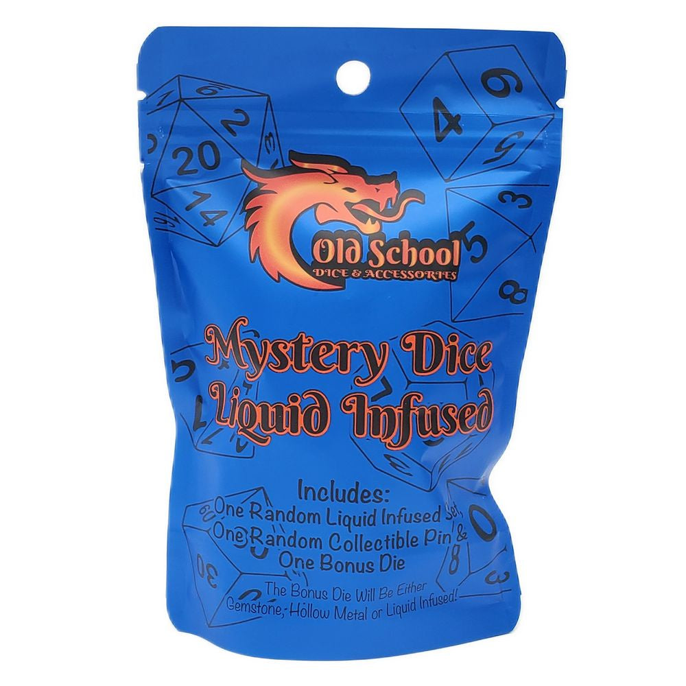 Old School Dice: Mystery Dice Liquid Infused: 7-Piece Liquid Infused Set & Collectible Pin w/ Bonus Premium Dice