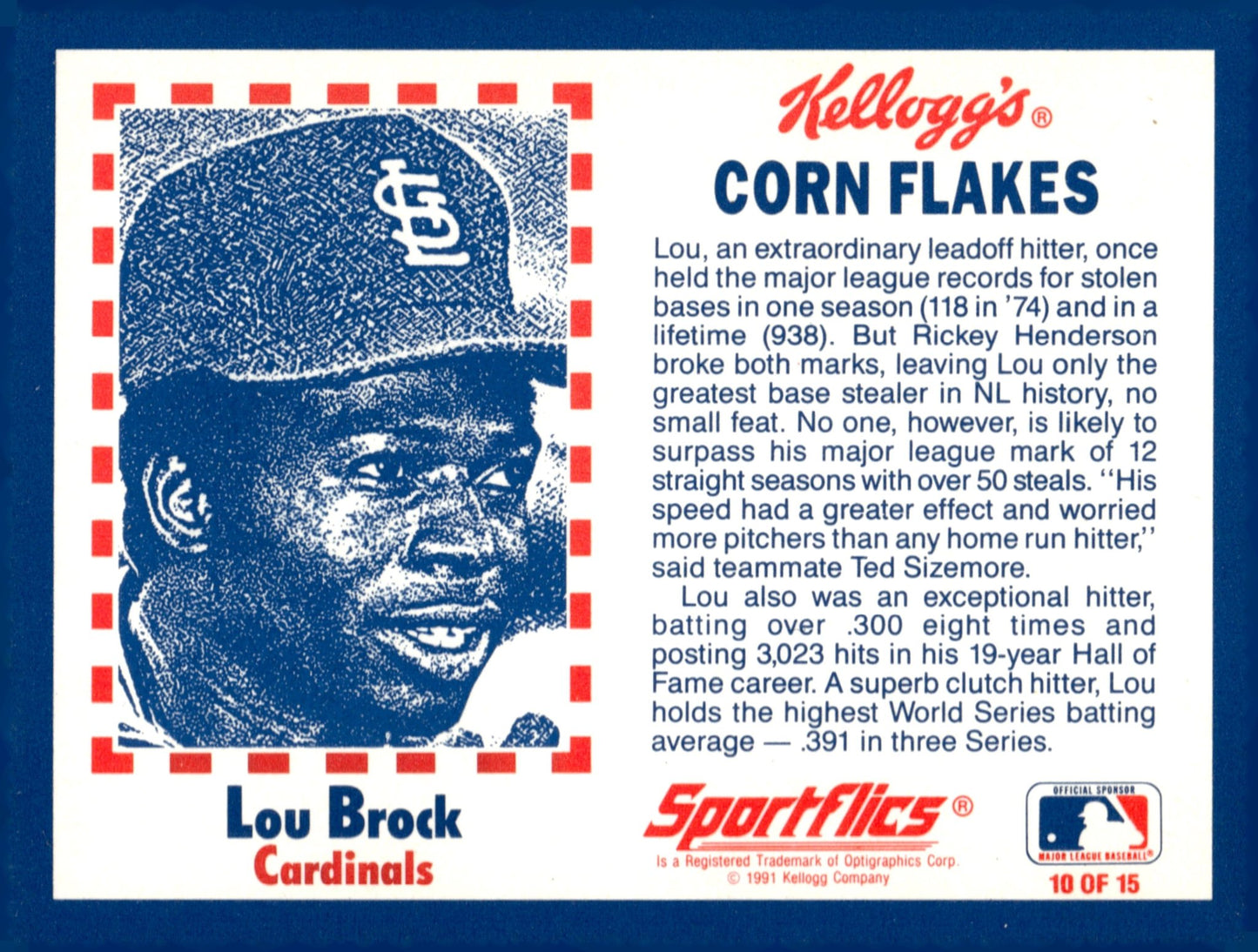 Lou Brock 1991 Kellogg's Baseball Greats #10 - Collector Store LLC