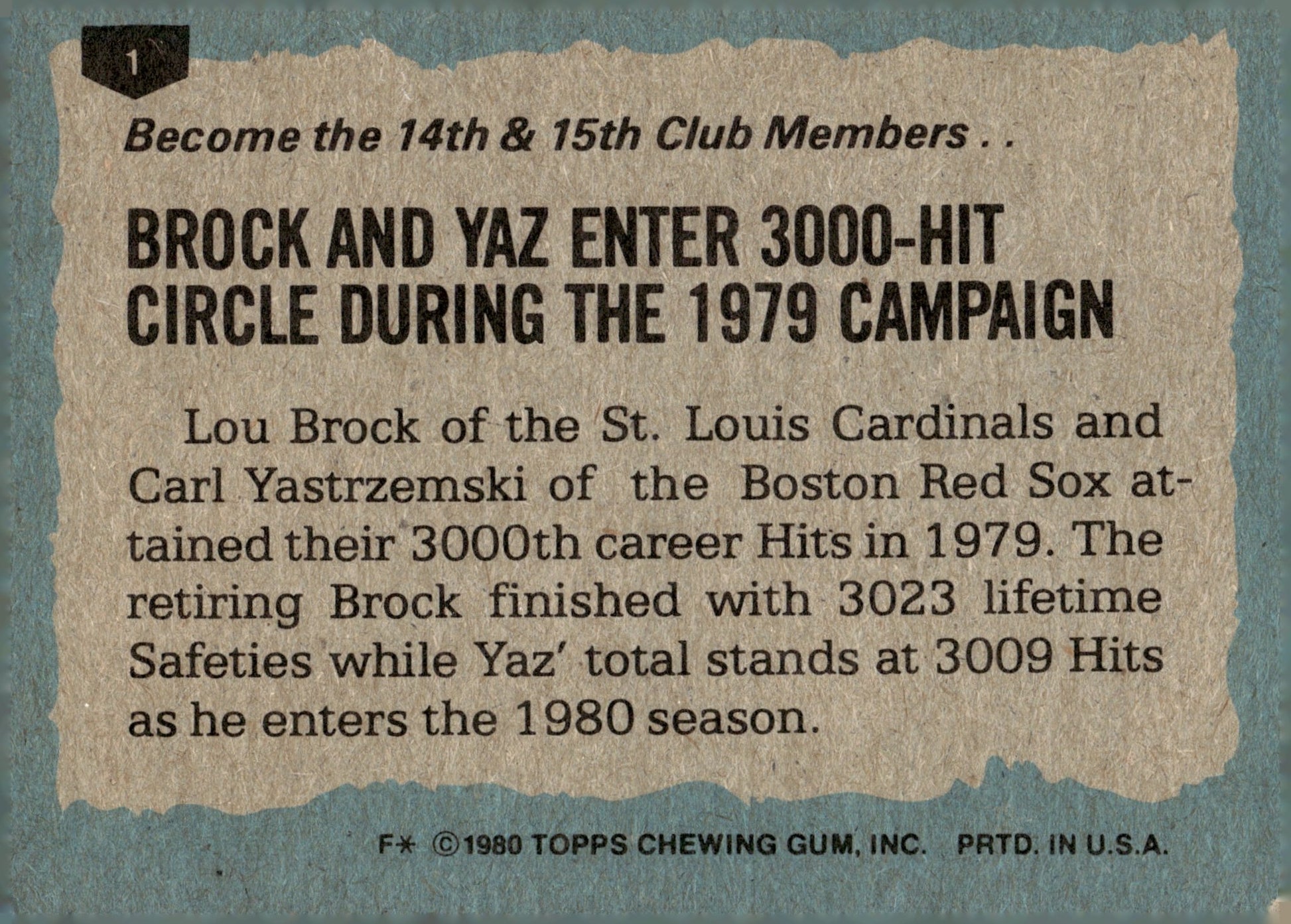 Lou Brock / Carl Yastrzemski 1980 Topps 1 - Collector Store LLC
