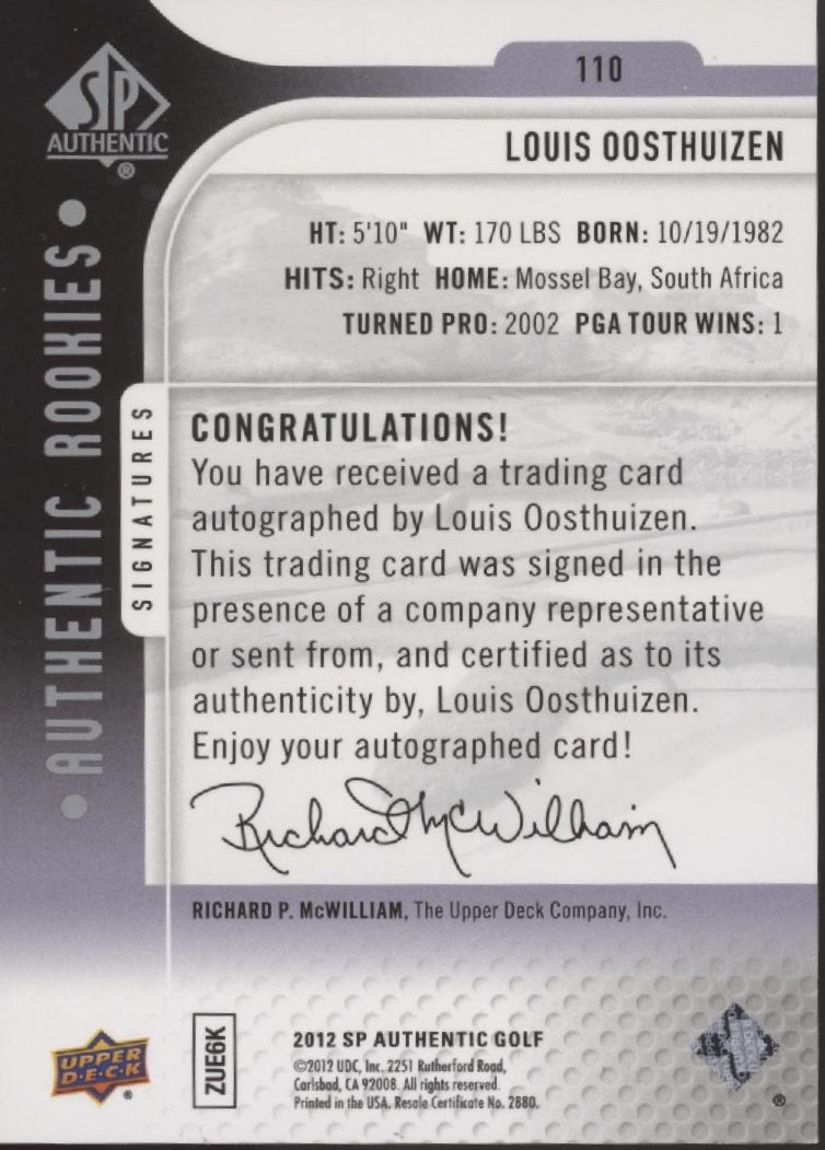 Louis Oosthuizen 2012 Upper Deck SP Authentic RC Auto 227/699 #110 #1 - Collector Store LLC