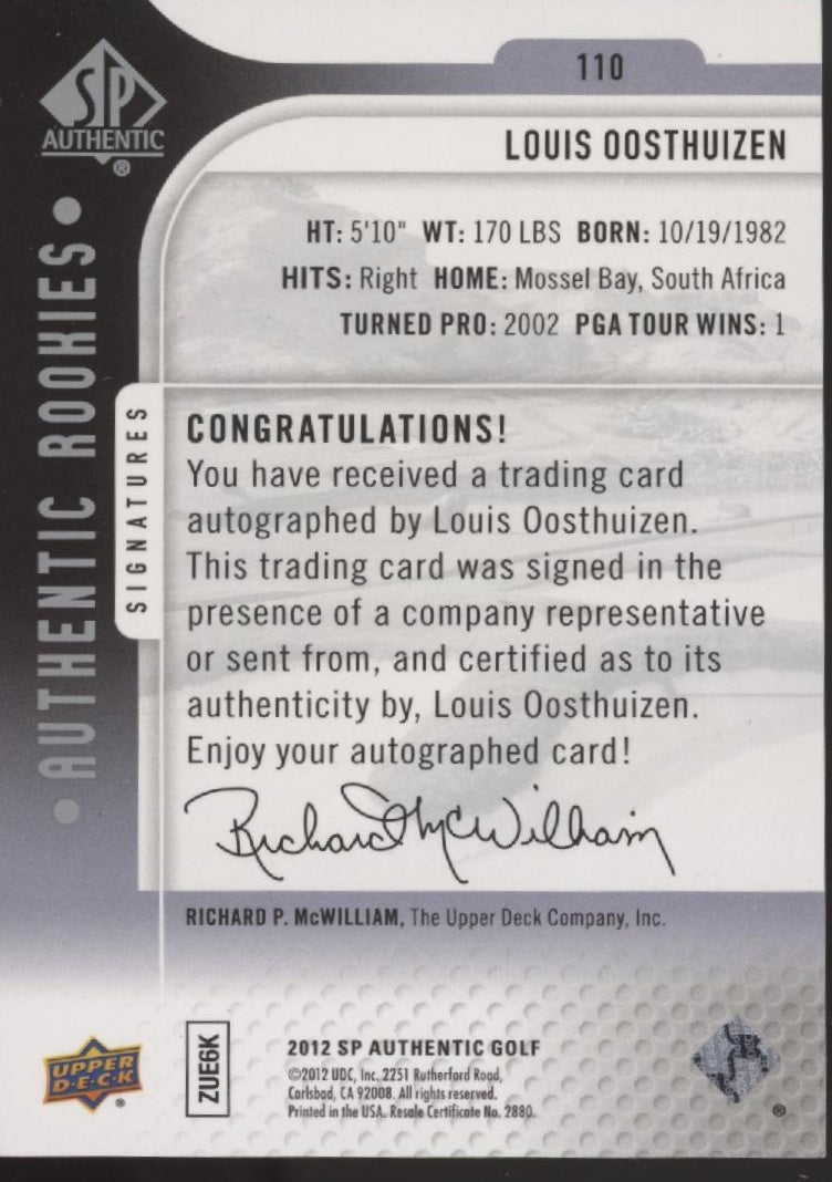 Louis Oosthuizen 2012 Upper Deck SP Authentic RC Auto 439/699 #110 #5 - Collector Store LLC