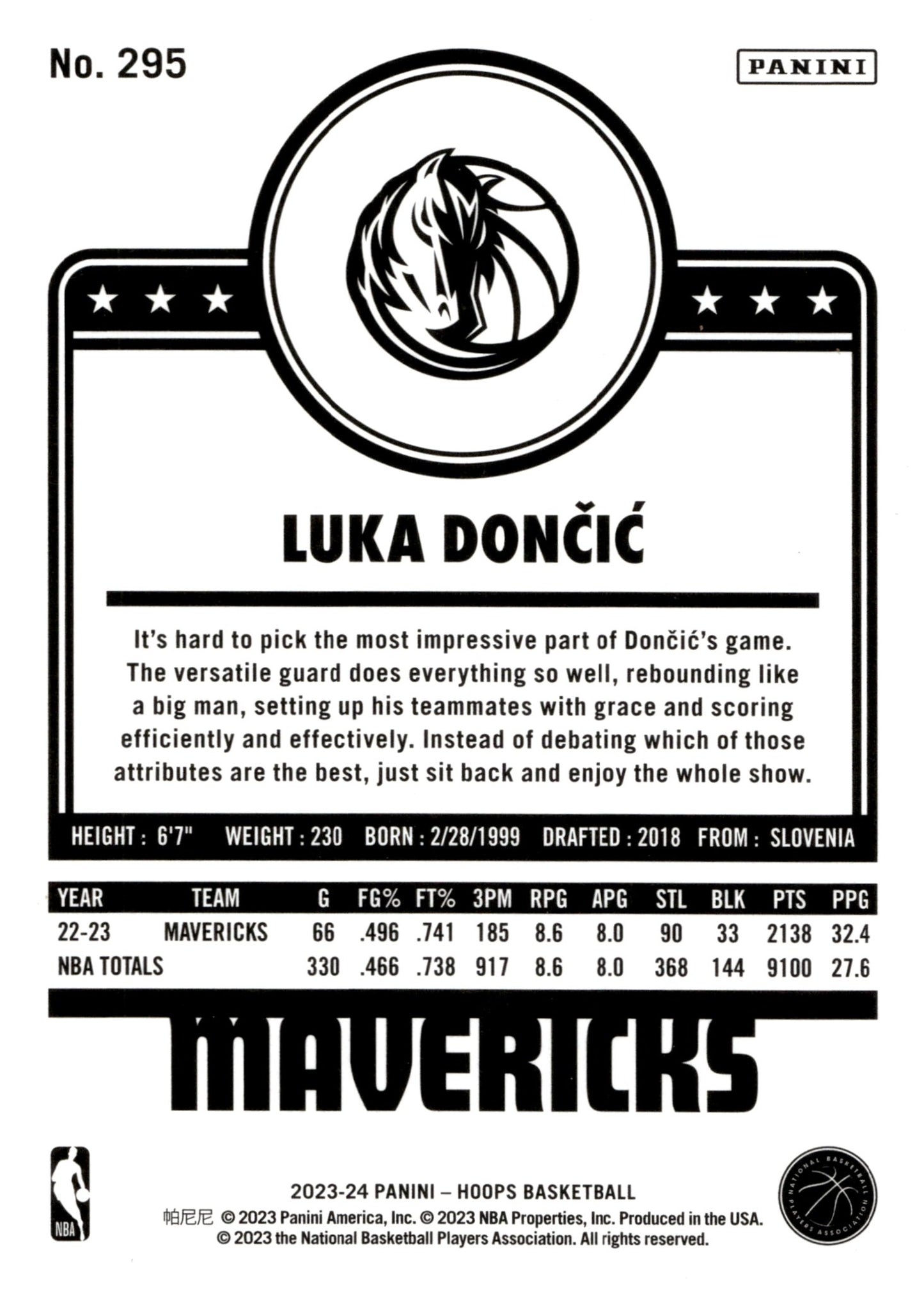 Luka Doncic 2023 - 24 Panini Hoops #295 - Collector Store LLC