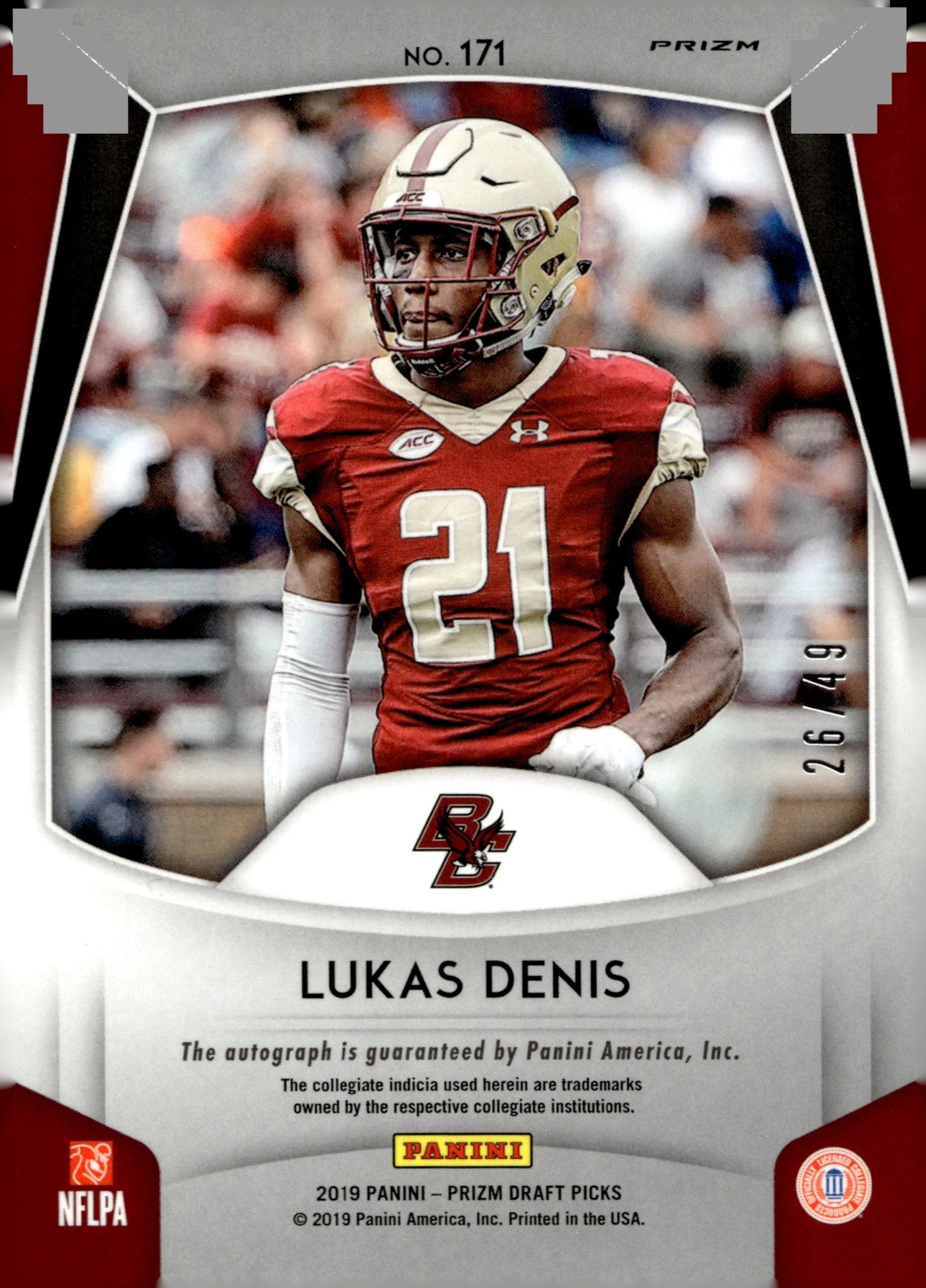 Lukas Denis 2019 Panini Prizm Draft Picks Mojo Prizm RC Auto 26/49 #171 - Collector Store LLC