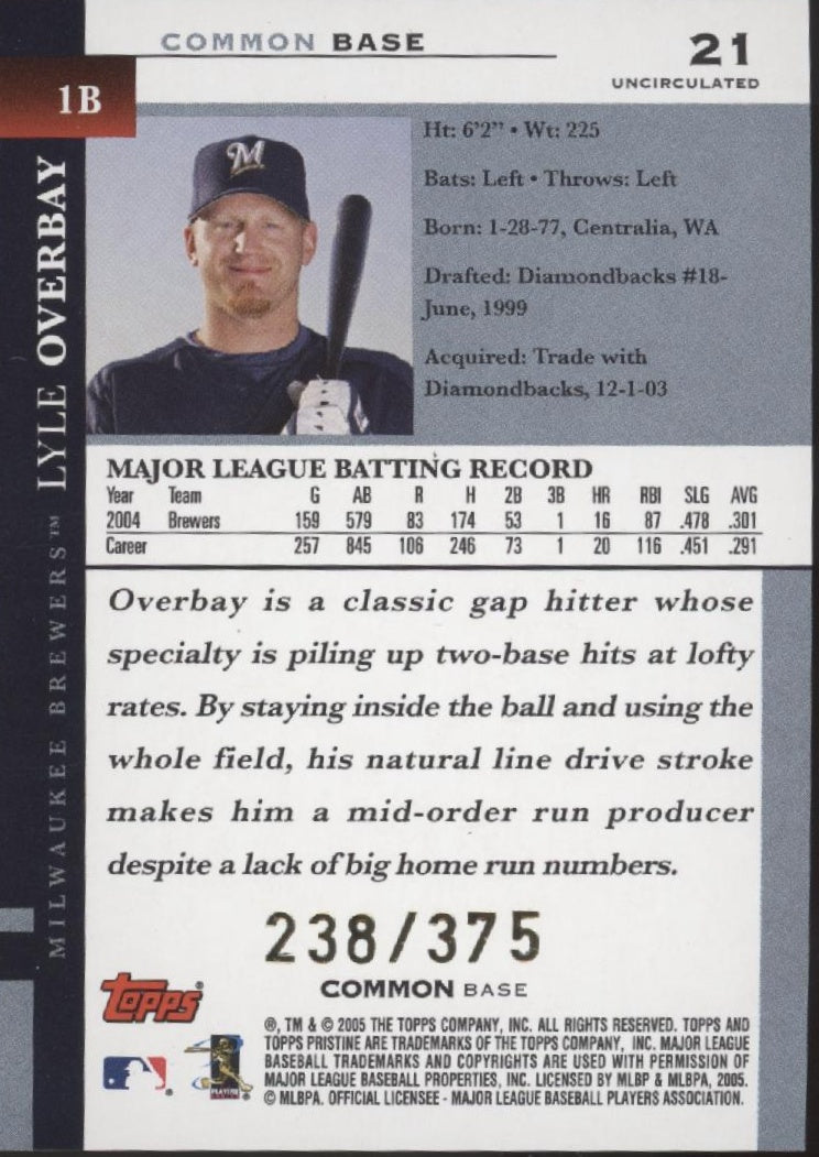 Lyle Overbay Topps Uncirculated 238/375 - Collector Store LLC