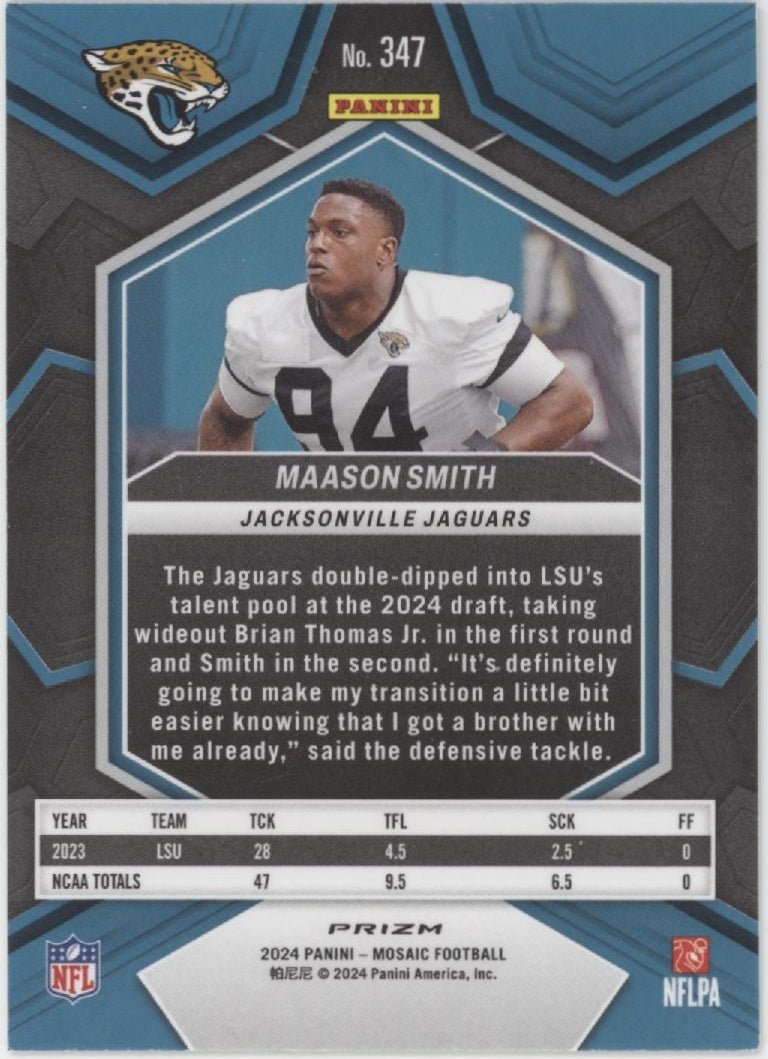 Maason Smith 2024 Panini Mosaic Genesis Prizm RC #347 - Collector Store LLC