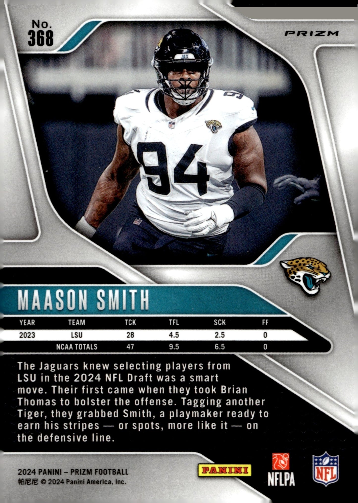 Maason Smith 2024 Panini Prizm Orange Lazer Prizm RC #368 #1 - Collector Store LLC
