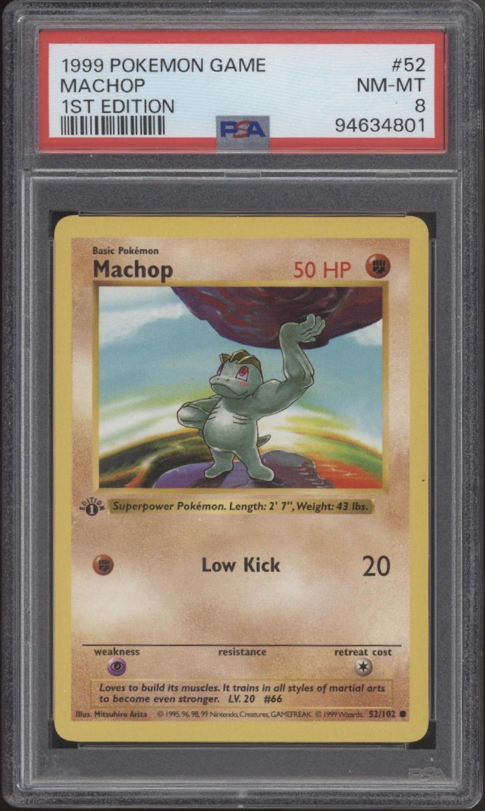 Machop Pokemon Base Set 1st Edition #52 PSA 8 - Collector Store LLC