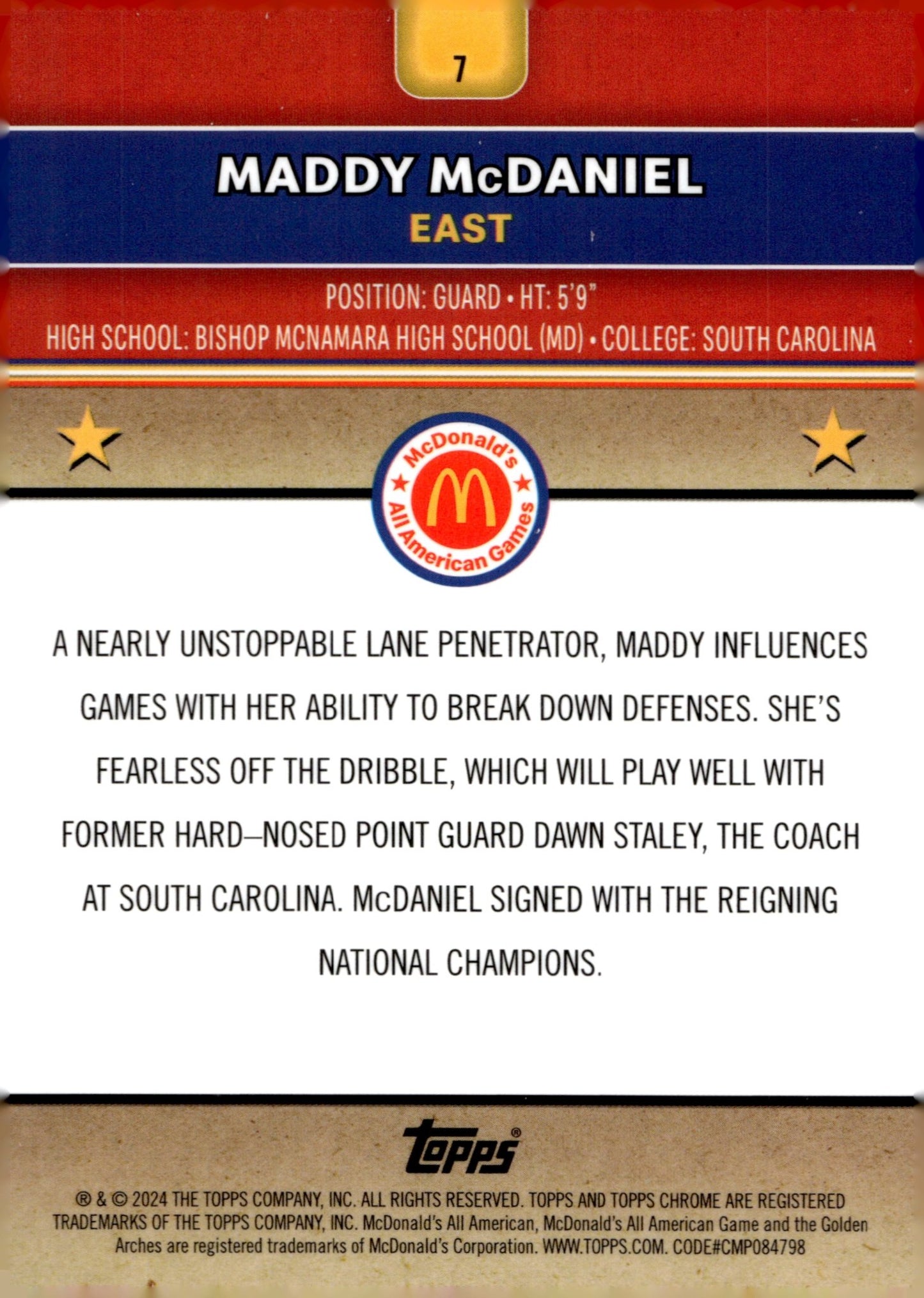 Maddy McDaniel 2024 Topps Chrome McDonald's All American Blue Ray Wave #7 - Collector Store LLC