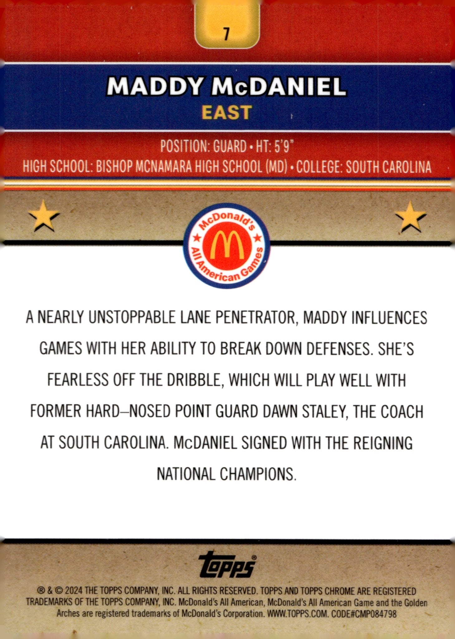 Maddy McDaniel 2024 Topps Chrome McDonald's All American Blue Ray Wave #7 - Collector Store LLC