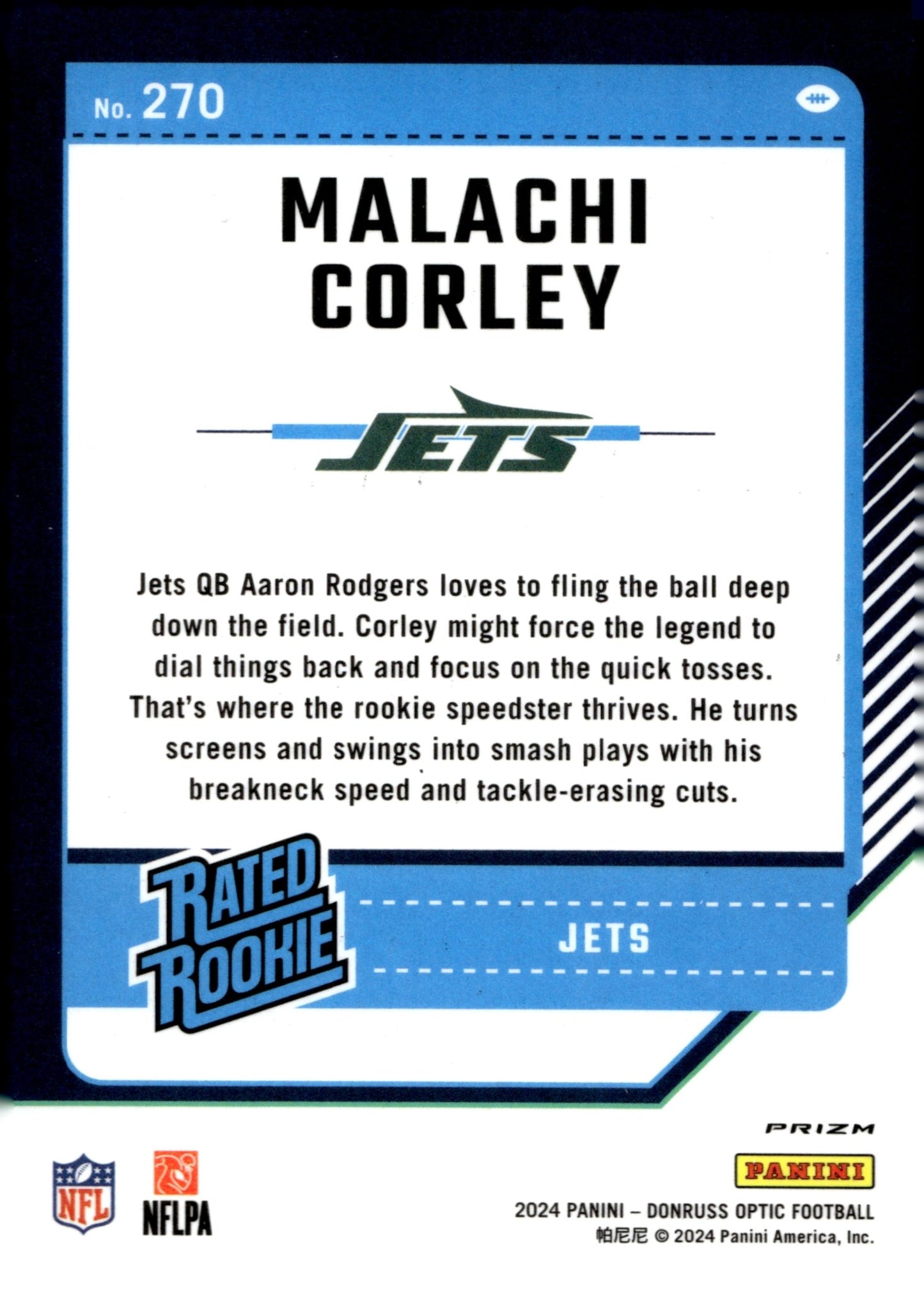 Malachi Corley 2024 Panini Donruss Optic Rated Rookie Blue Scope Prizm RC 270 - Collector Store LLC