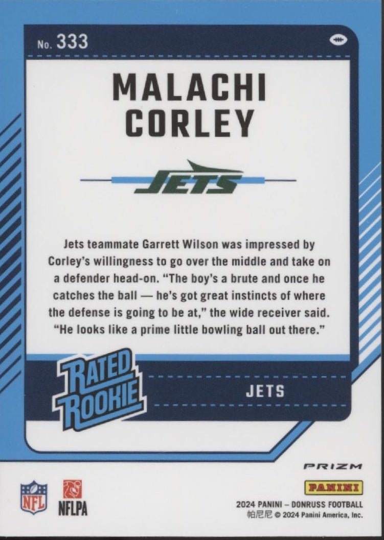 Malachi Corley 2024 Panini Donruss Rated Rookie Pink Prizm RC #333 - Collector Store LLC