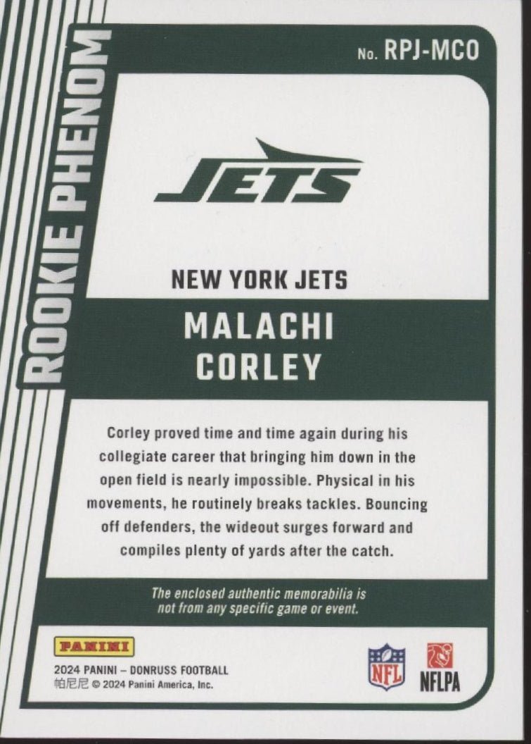 Malachi Corley 2024 Panini Donruss Rookie Phenom Swatch RC #RPJ - MCO - Collector Store LLC