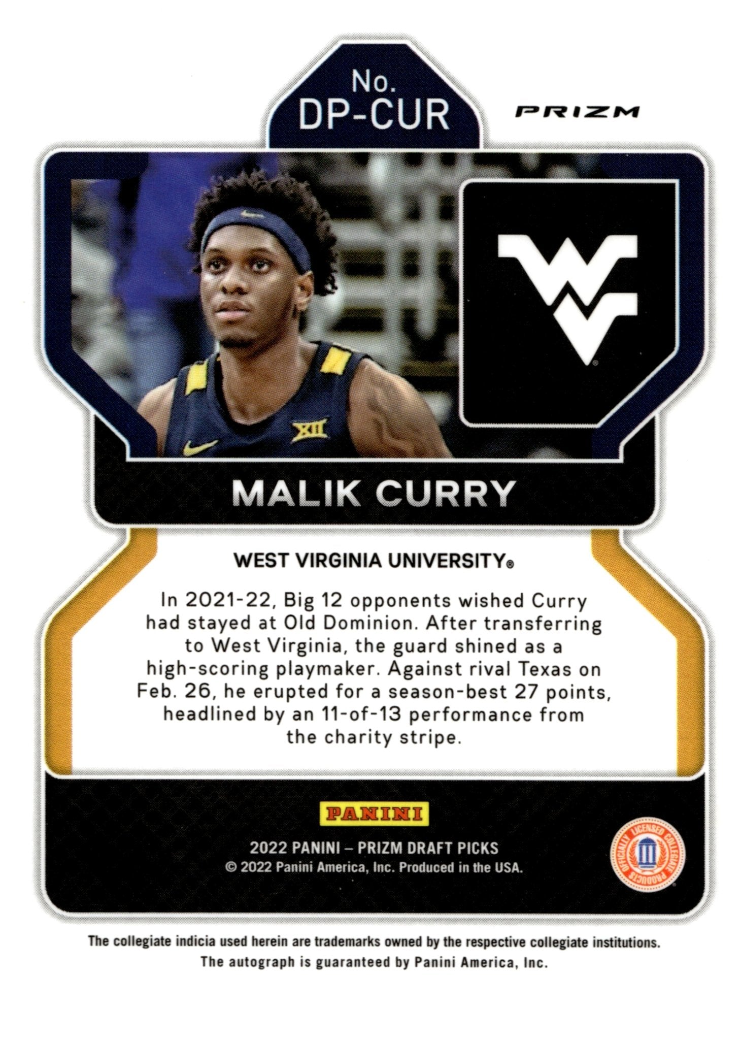 Malik Curry 2022 Panini Prizm Draft Picks Green Prizm Auto #DP - CUR - Collector Store LLC
