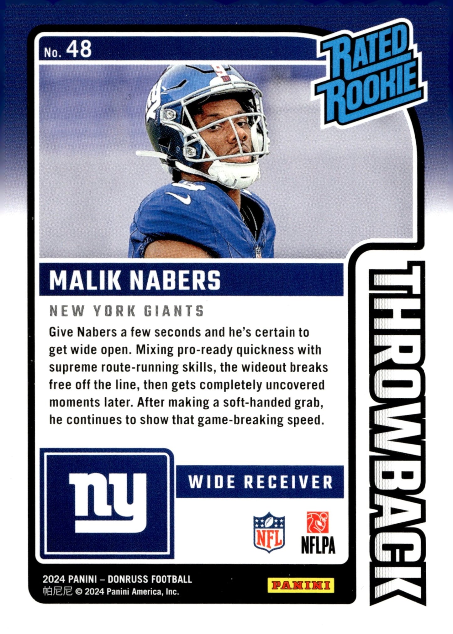 Malik Nabers 2024 Panini Donruss Rated Rookie Throwback RC #48 - Collector Store LLC