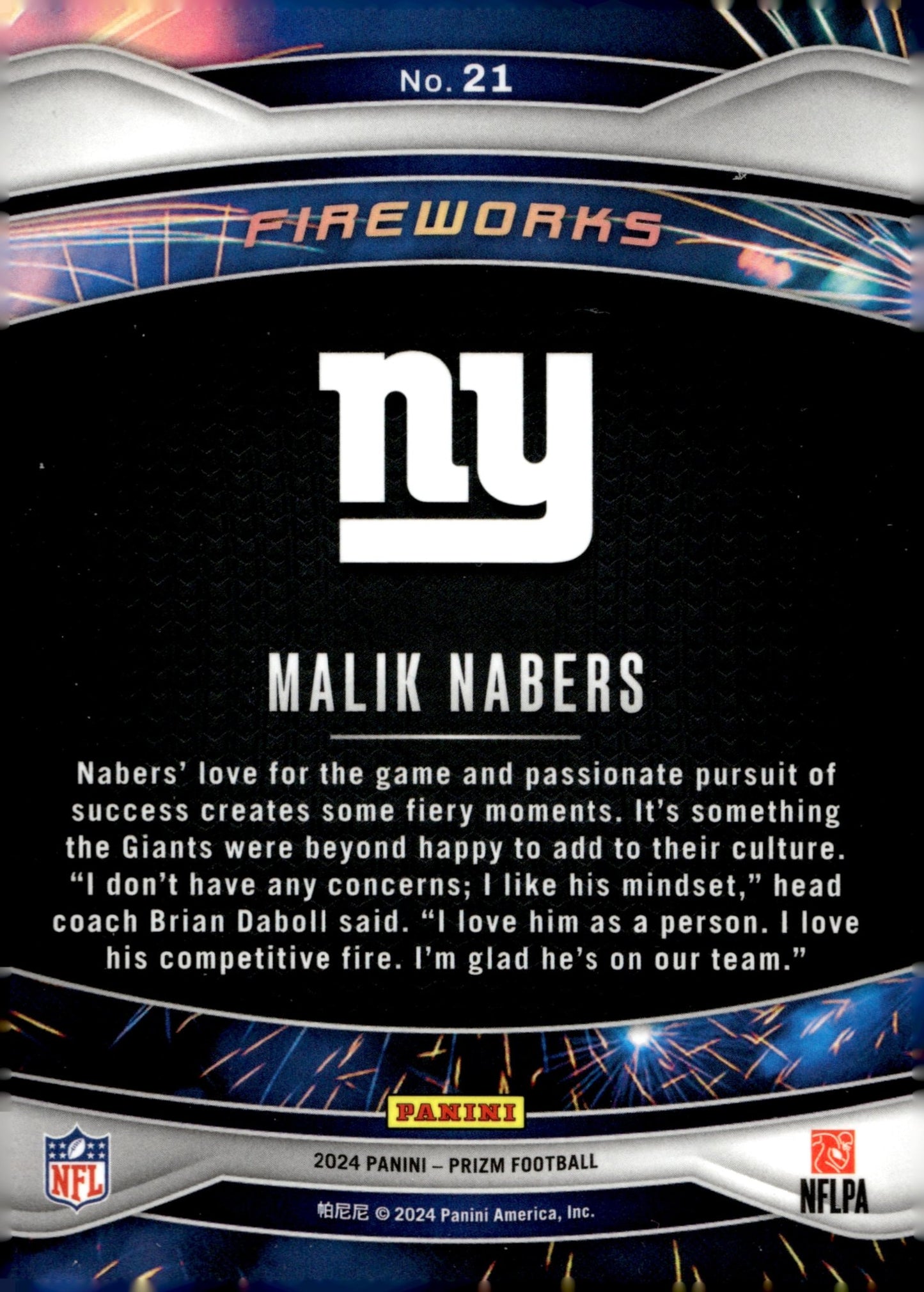 Malik Nabers 2024 Panini Prizm Fireworks RC #21 #2 - Collector Store LLC