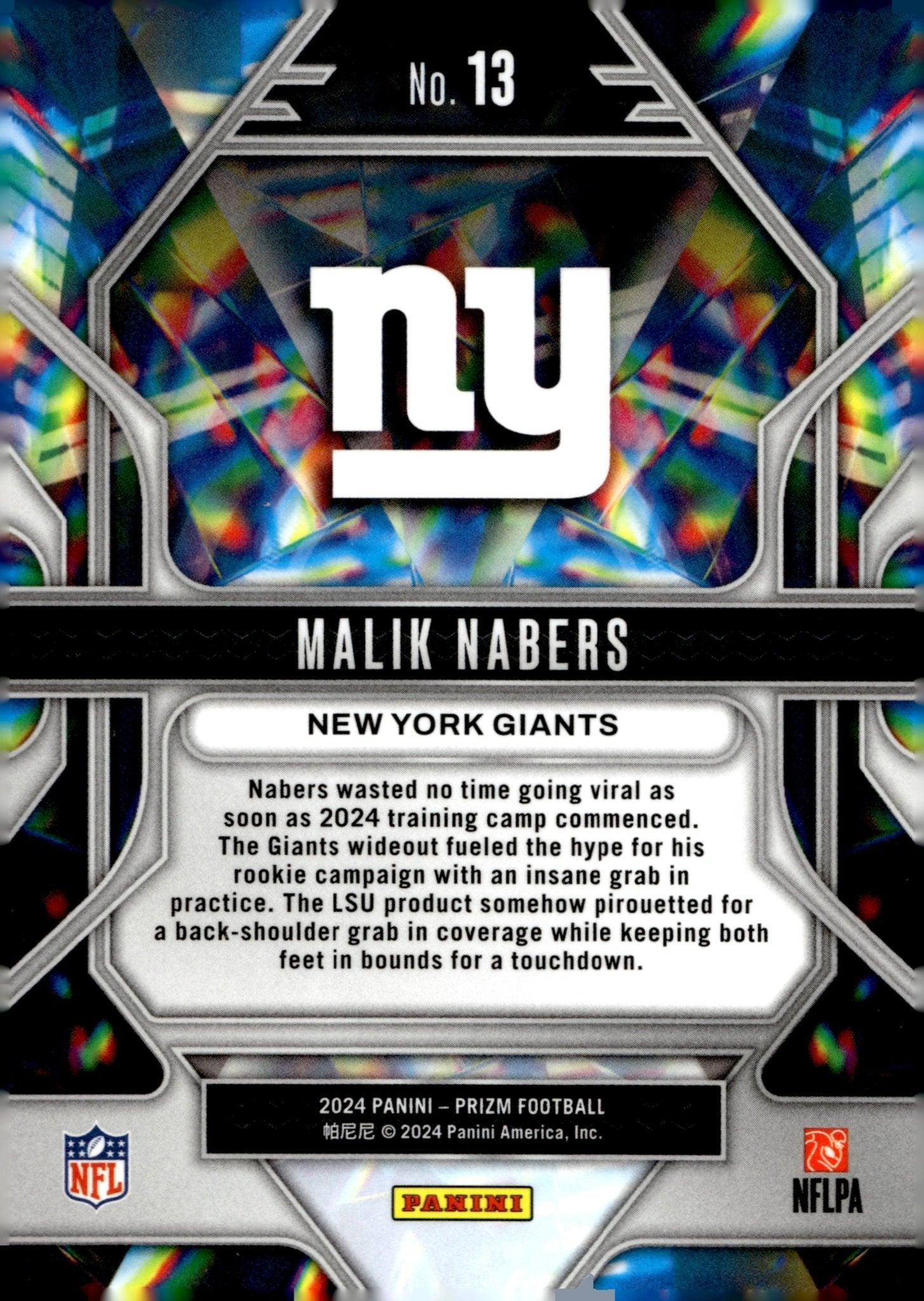 Malik Nabers 2024 Panini Prizm Prizmatic RC #13 #1 - Collector Store LLC