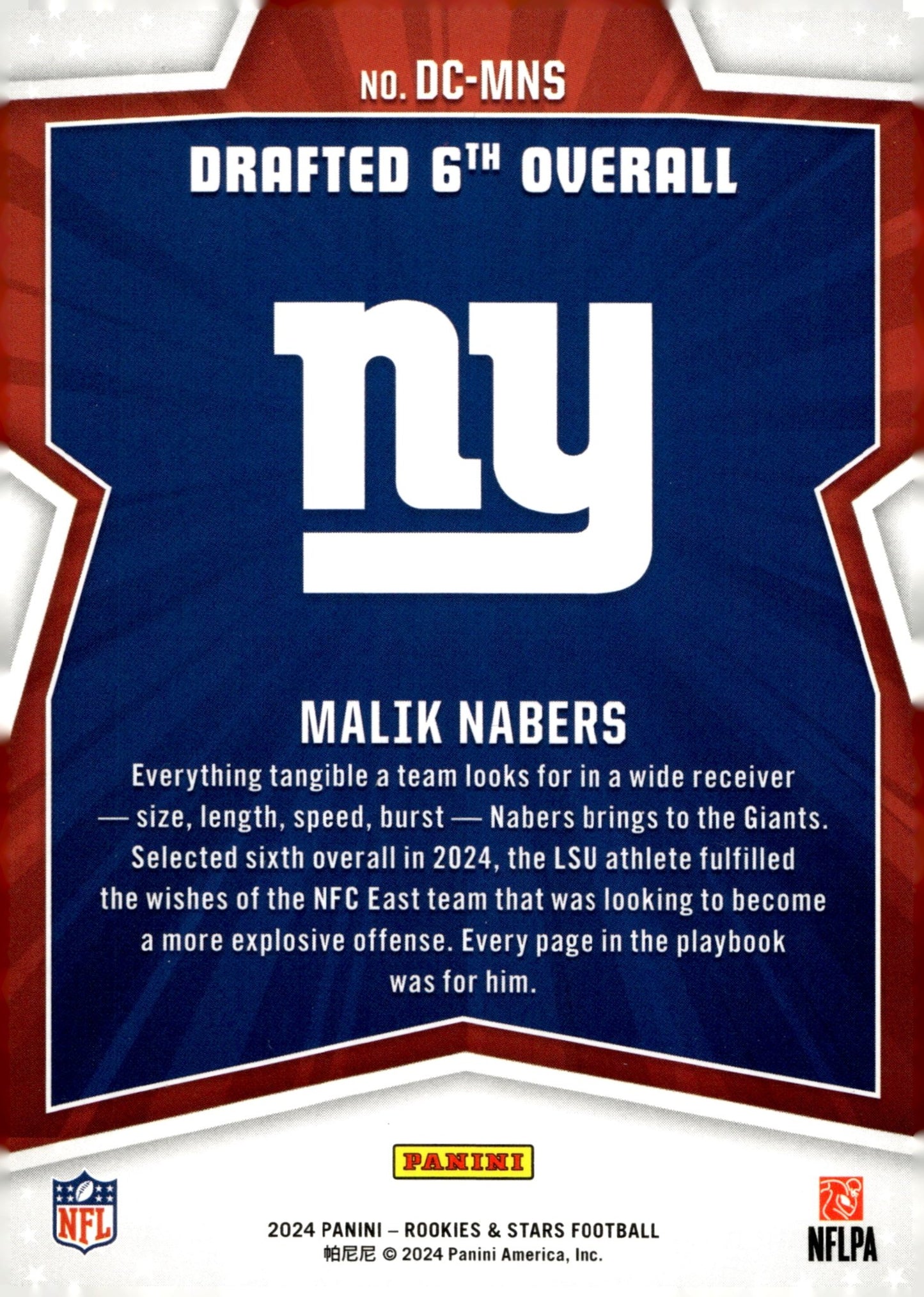 Malik Nabers 2024 Panini Rookies & Stars Draft Class RC #DC - MNS - Collector Store LLC