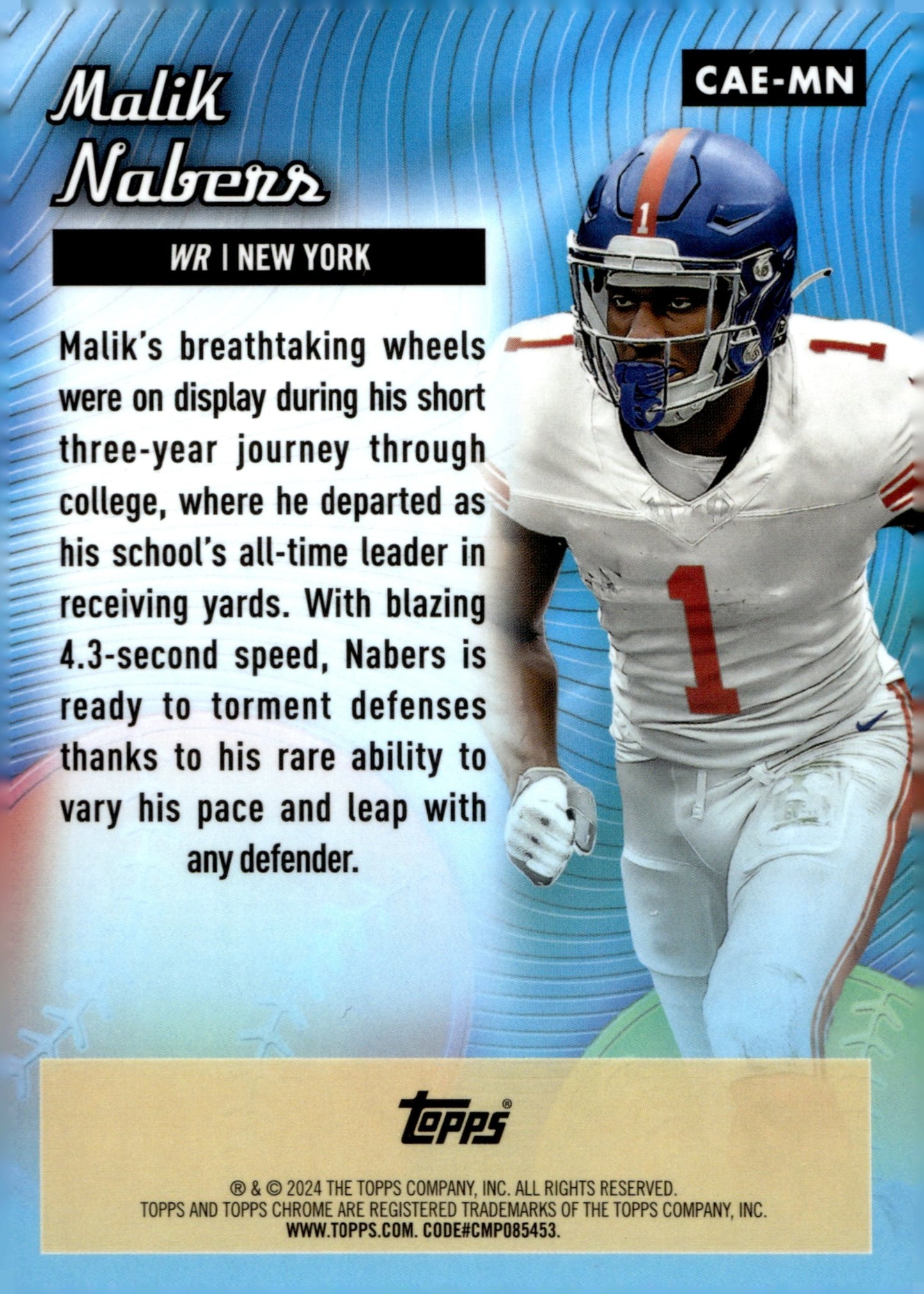 Malik Nabers 2024 Topps Chrome All Etch Blue RC #CAE - MN - Collector Store LLC
