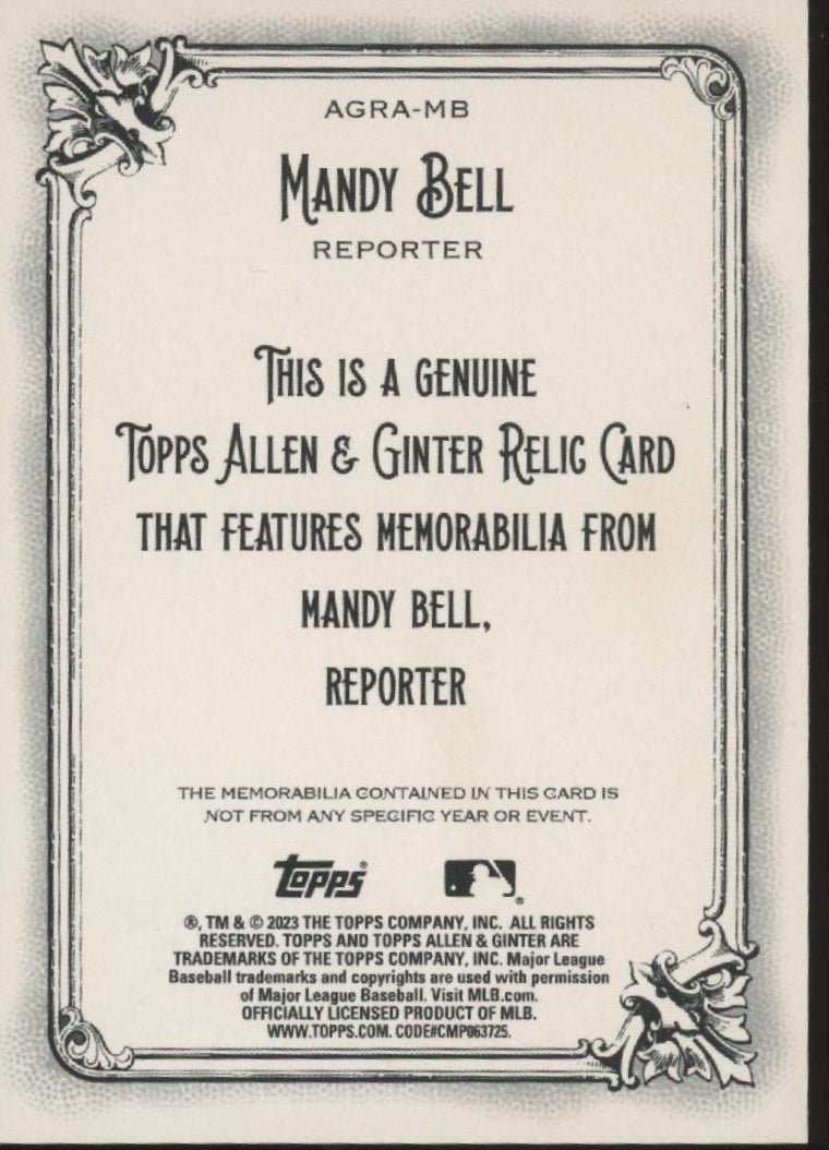 Mandy Bell 2023 Topps Allen & Ginter Swatch #AGRA - MB - Collector Store LLC