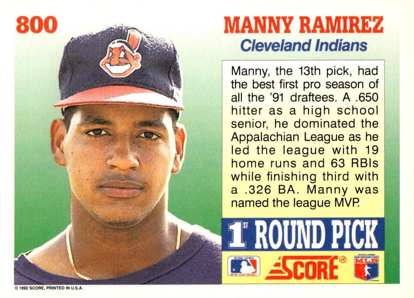 Manny Ramirez 1992 Score 1st Round Pick RC #800 - Collector Store LLC