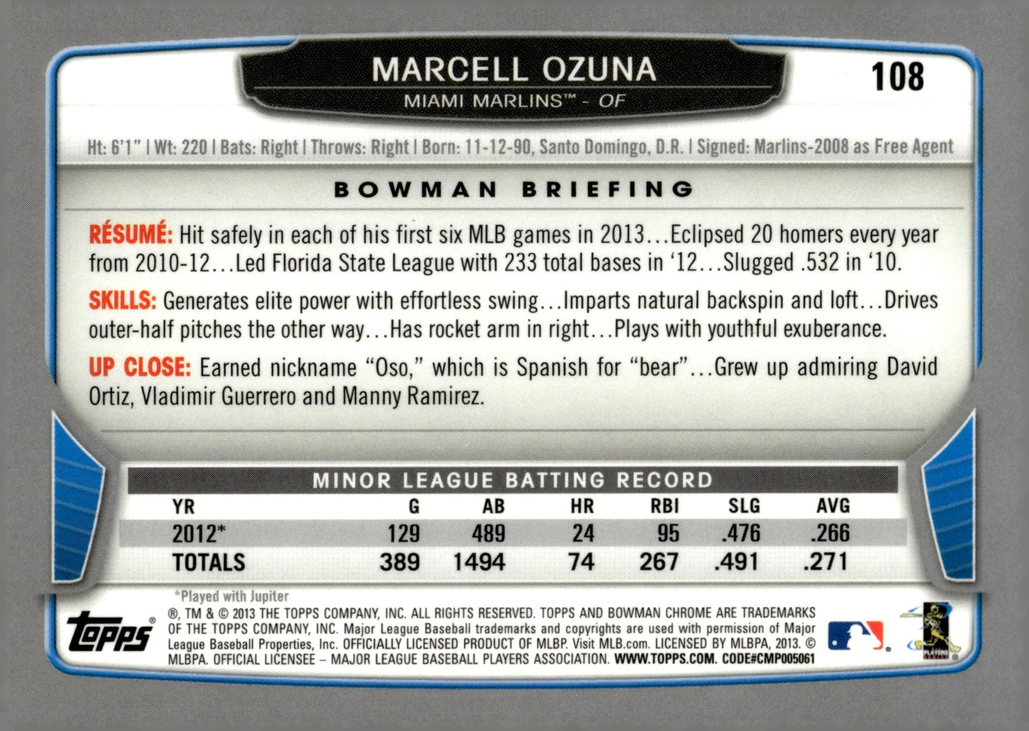 Marcell Ozuna 2013 Bowman Chrome RC #108 - Collector Store LLC