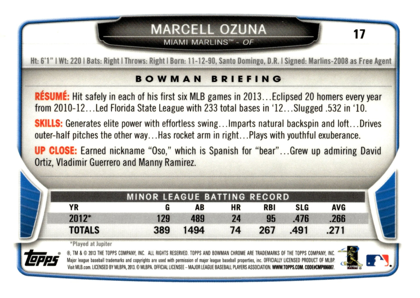 Marcell Ozuna 2013 Bowman Chrome RC #17 - Collector Store LLC