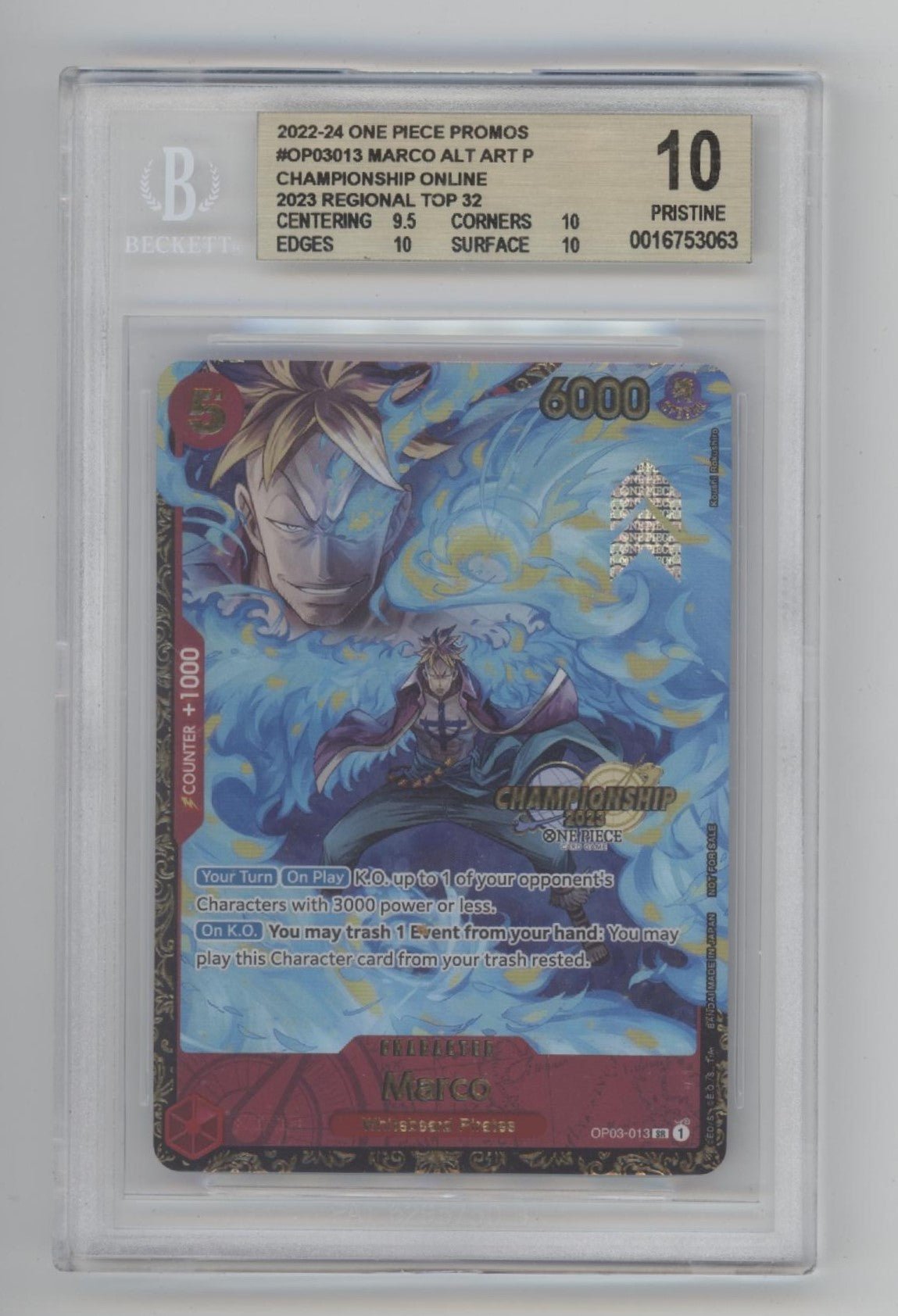 Marco One Piece Card Game Championship Online Regional Top 32 Alt Art Beckett 10 - Collector Store LLC