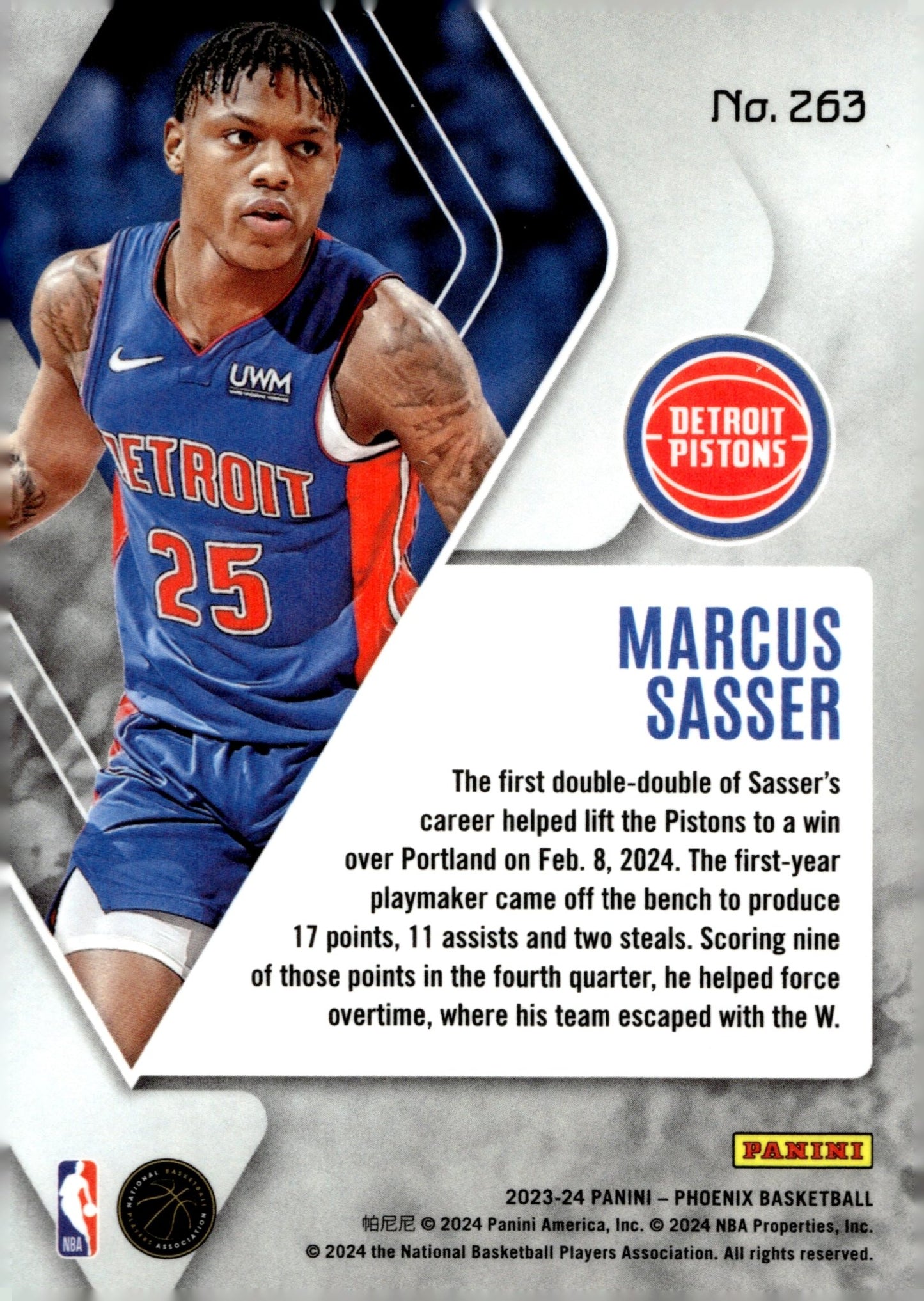 Marcus Sasser 2023 - 24 Panini Phoenix Refractor RC #263 - Collector Store LLC