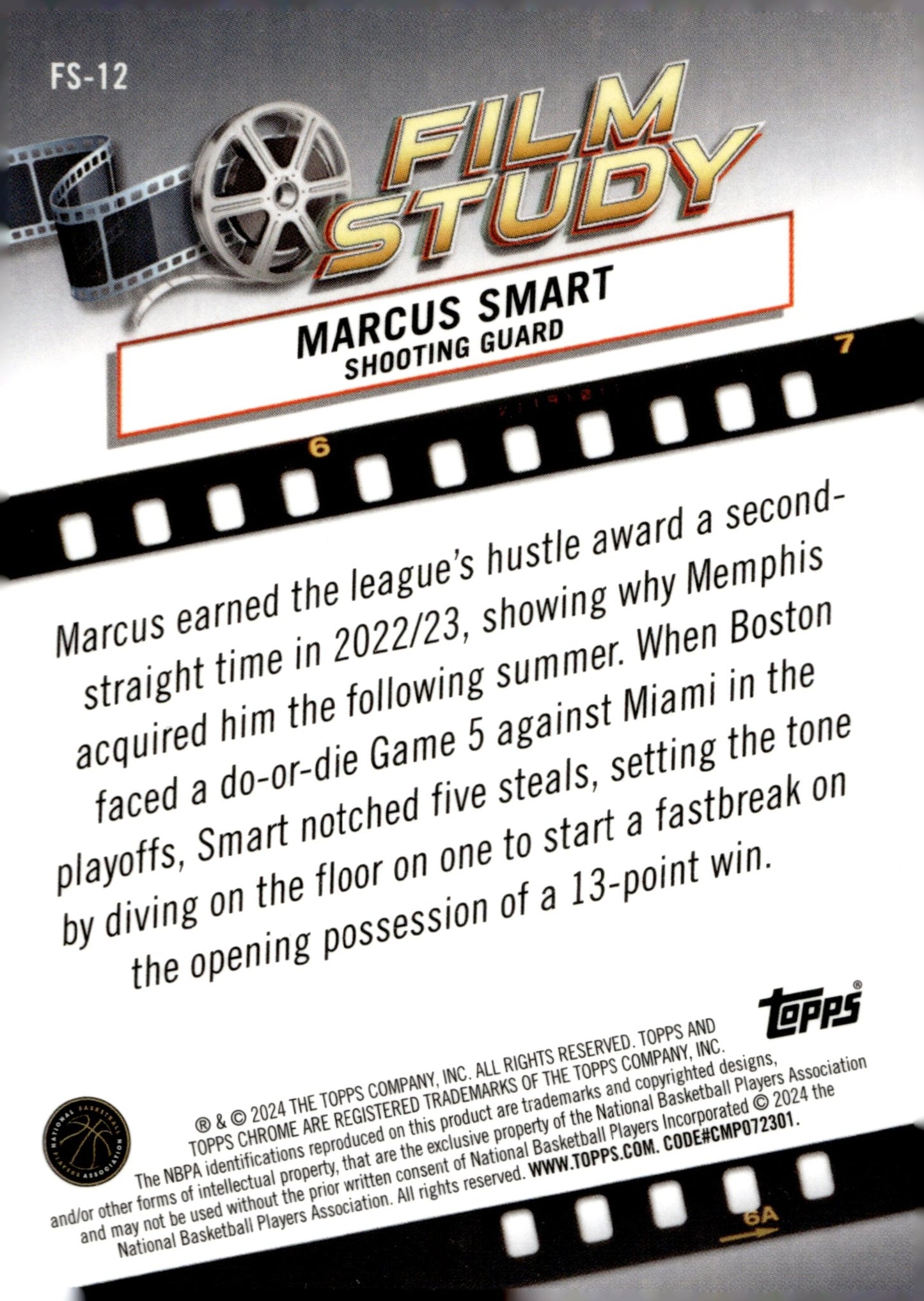 Marcus Smart 2024 Topps Chrome Film Study Blue Refractor #FS - 12 - Collector Store LLC