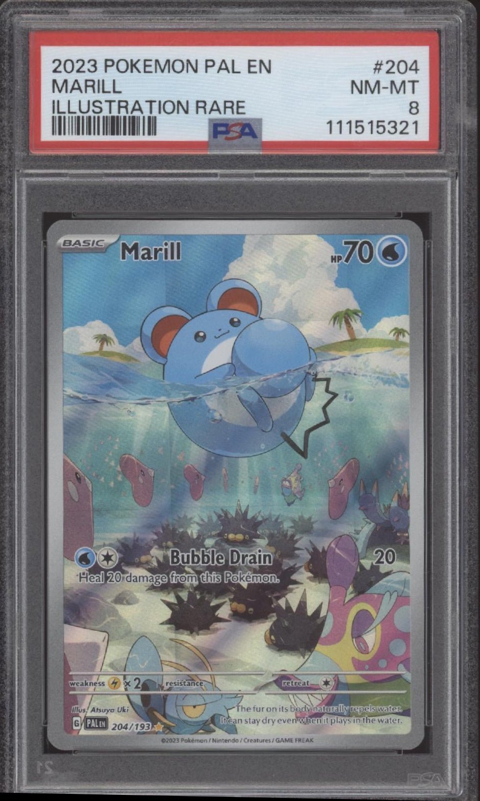 Marill Pokemon Paldea Evolved Illustration Rare 204 PSA 8 - Collector Store LLC