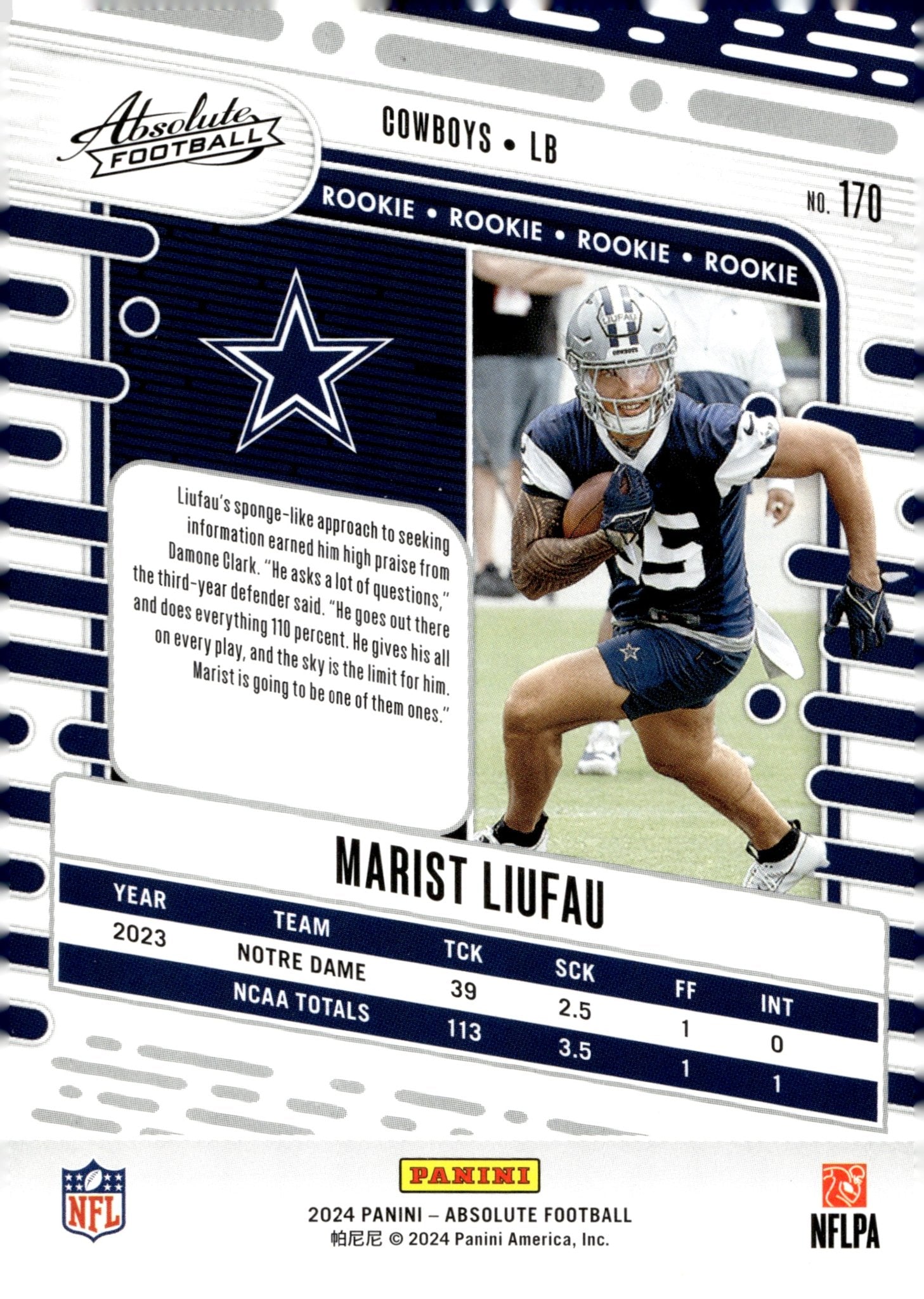 Marist Liufau 2024 Panini Absolute RC #170 - Collector Store LLC