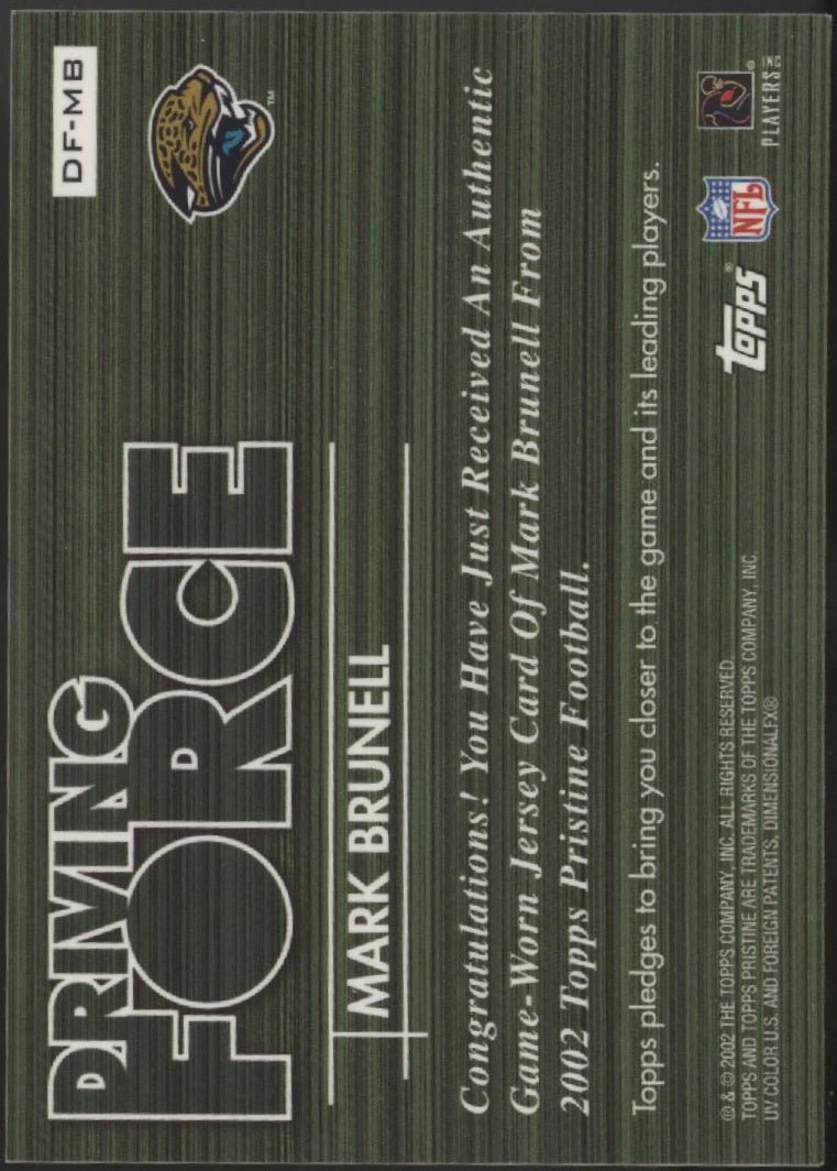 Mark Brunell 2002 Topps Pristine Driving Force Swatch #DF - MB - Collector Store LLC