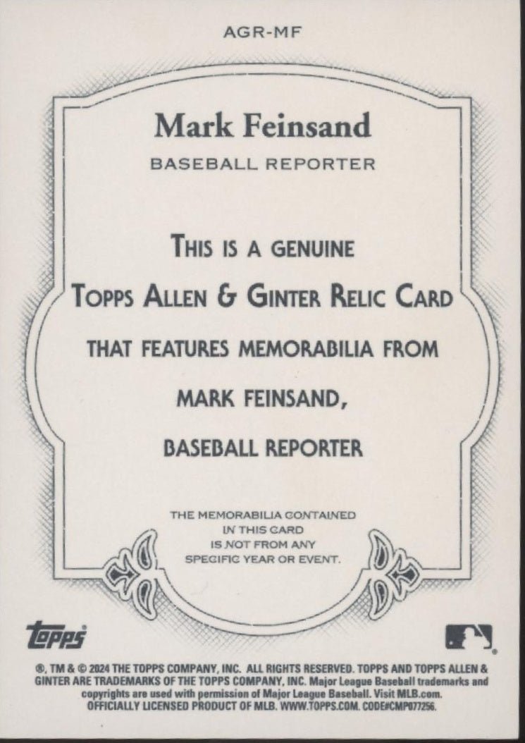 Mark Feinsand 2024 Topps Allen & Ginter Swatch #AGR - MF - Collector Store LLC