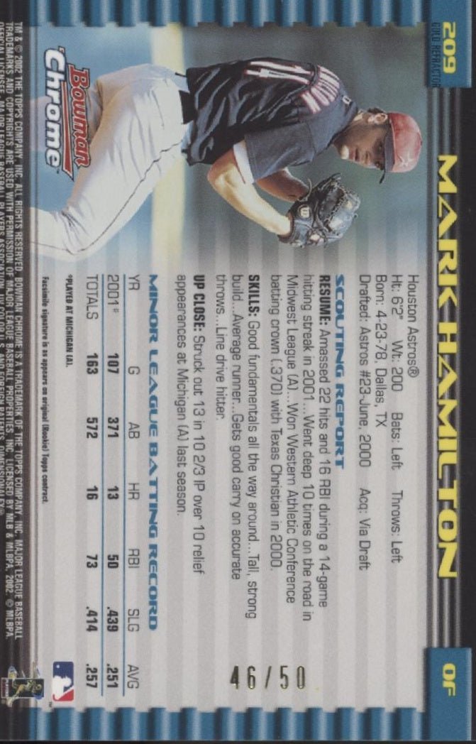 Mark Hamilton 2002 Bowman Chrome Refractor 46/50 #209 - Collector Store LLC