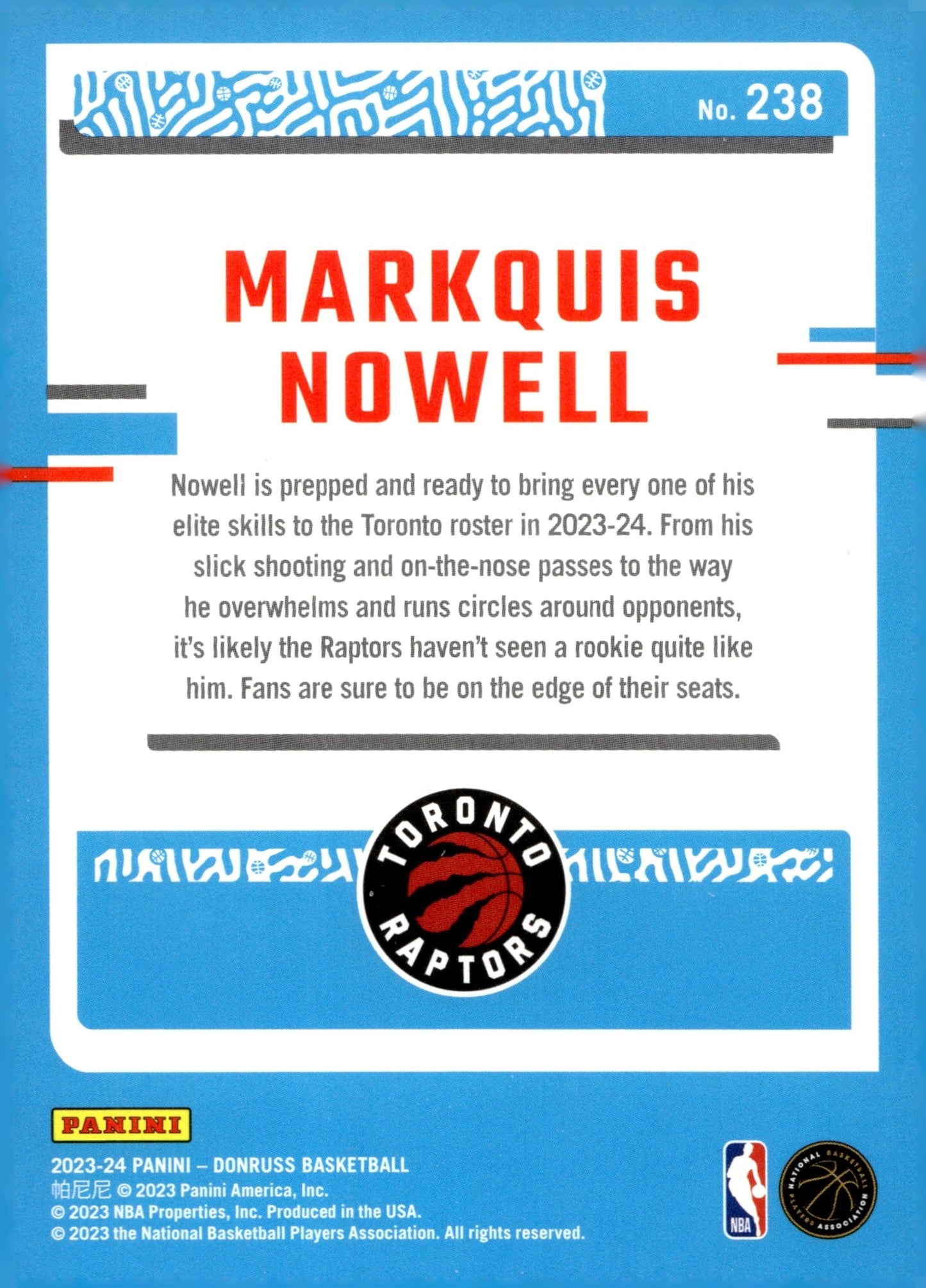 Markquis Nowell 2023 - 24 Panini Donruss Rated Rookie RC #238 - Collector Store LLC