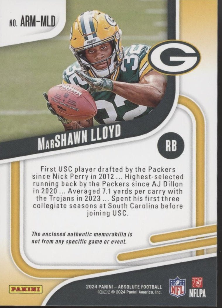 MarShawn Lloyd 2024 Panini Absolute Rookie Materials Swatch RC #ARM - MLD - Collector Store LLC